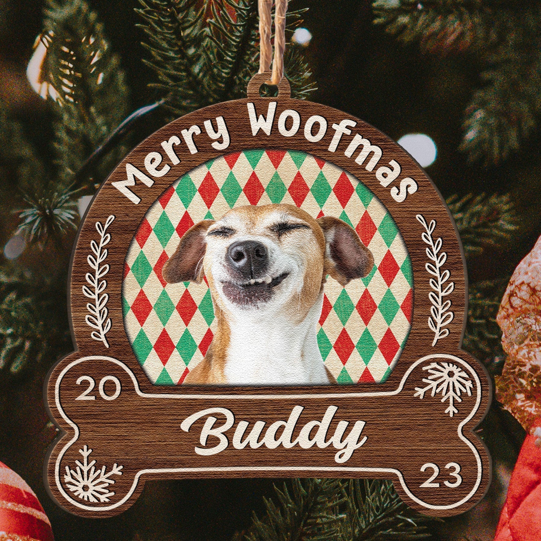 Merry Woofmas - Personalized Snowdome Shaped Wooden Ornament ORN0810