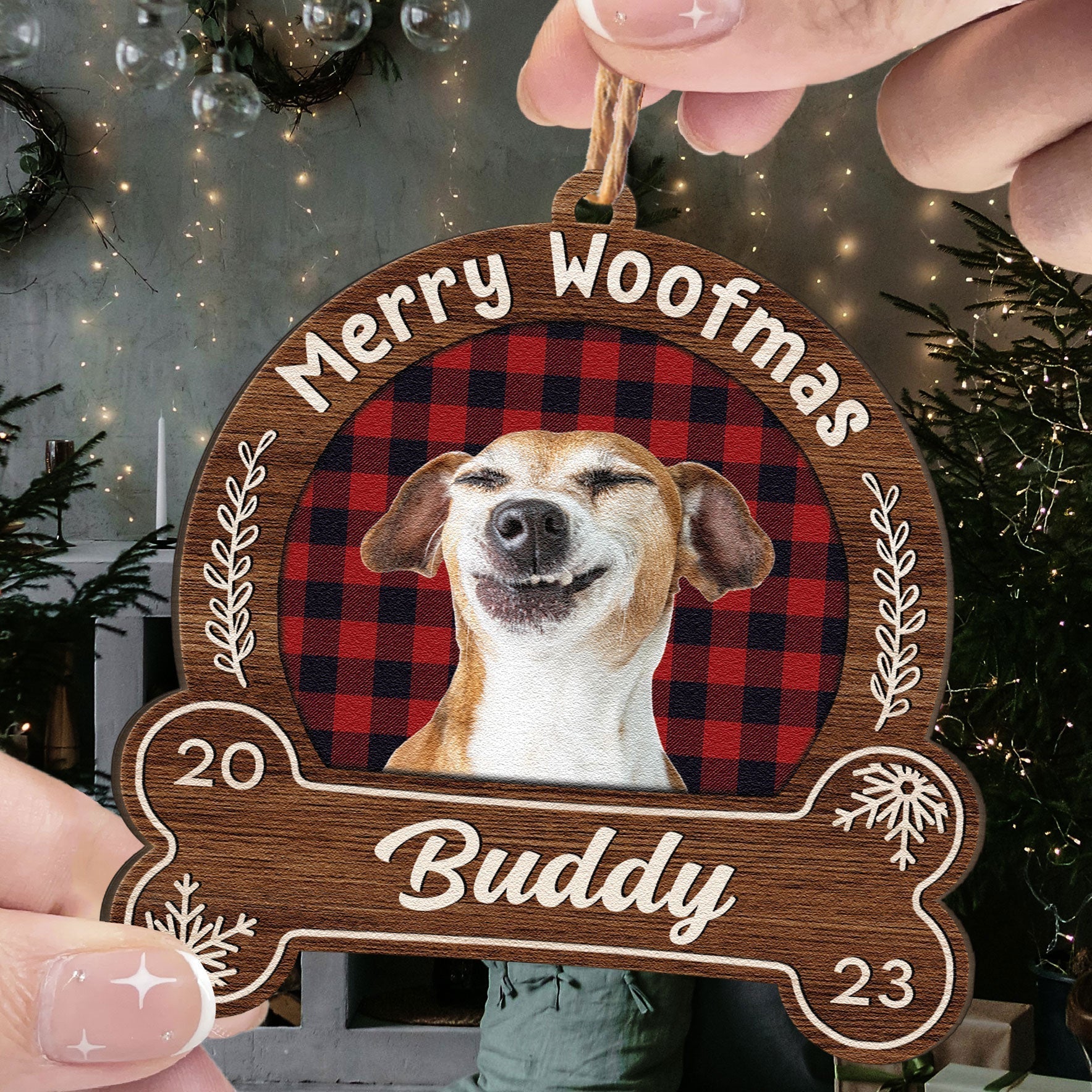 Merry Woofmas - Personalized Snowdome Shaped Wooden Ornament ORN0810