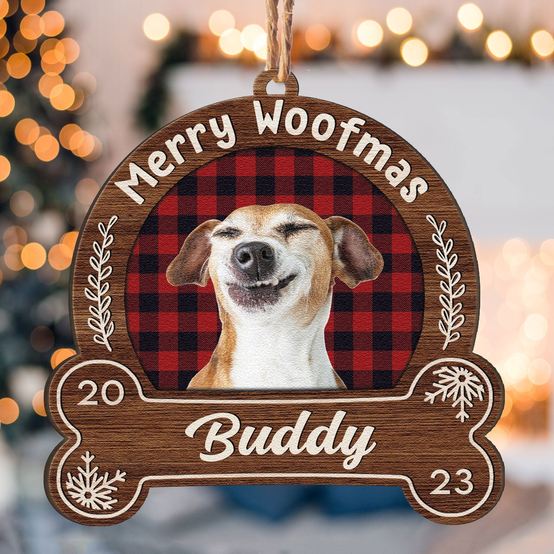 Merry Woofmas - Personalized Snowdome Shaped Wooden Ornament ORN0810