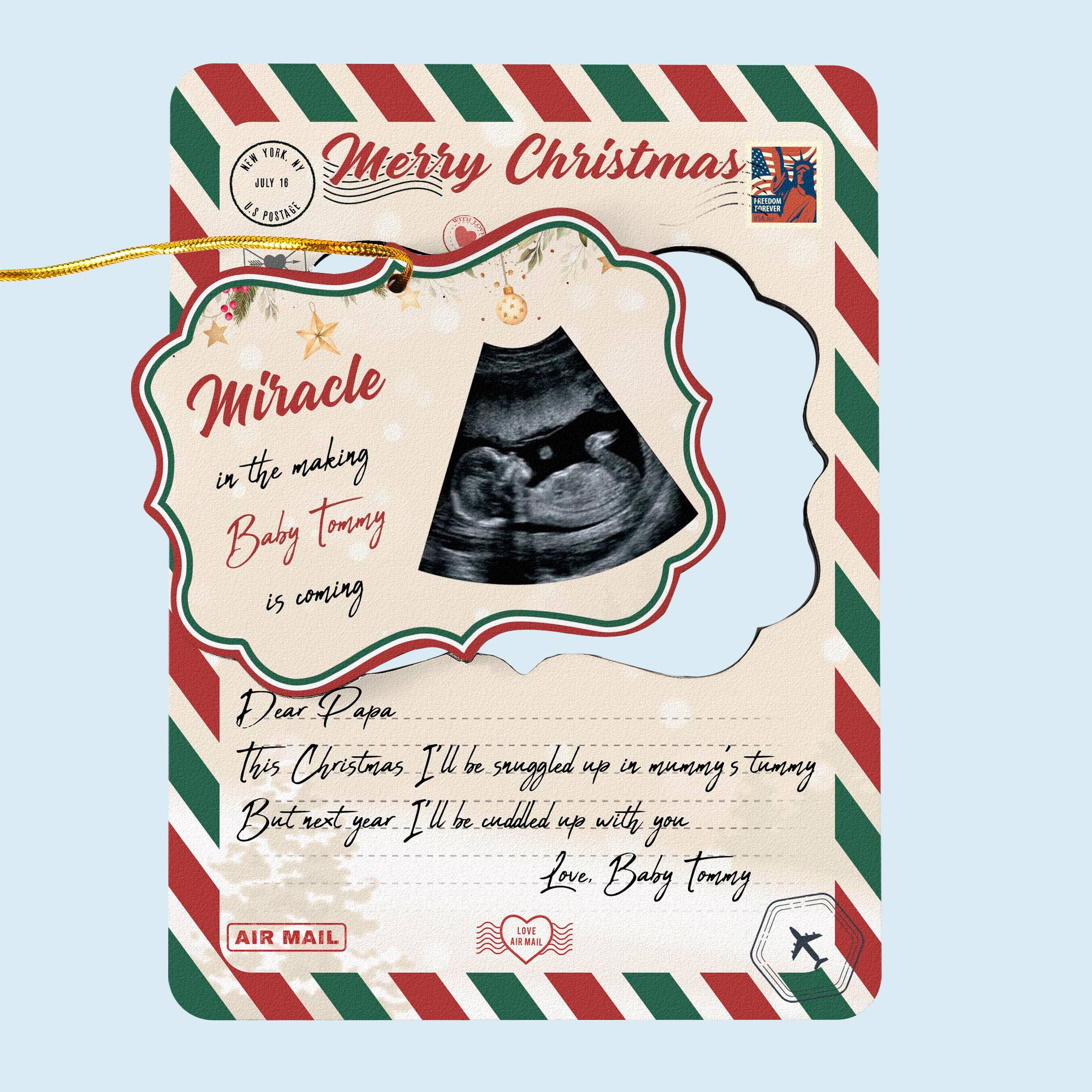 Miracle In The Making Baby Is Coming - Personalized Wooden Card With Pop Out Ornament ORN0810