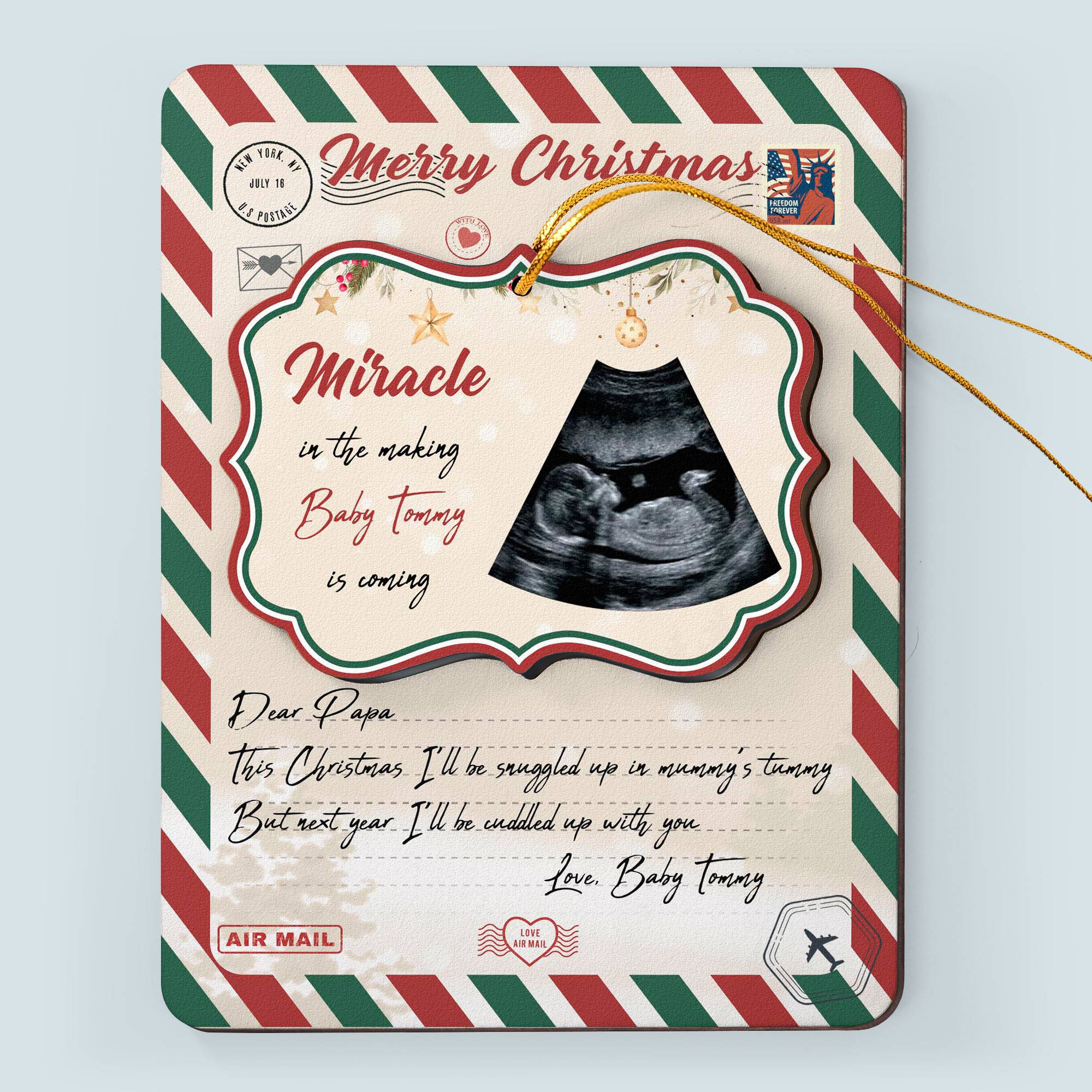 Miracle In The Making Baby Is Coming - Personalized Wooden Card With Pop Out Ornament ORNA1210