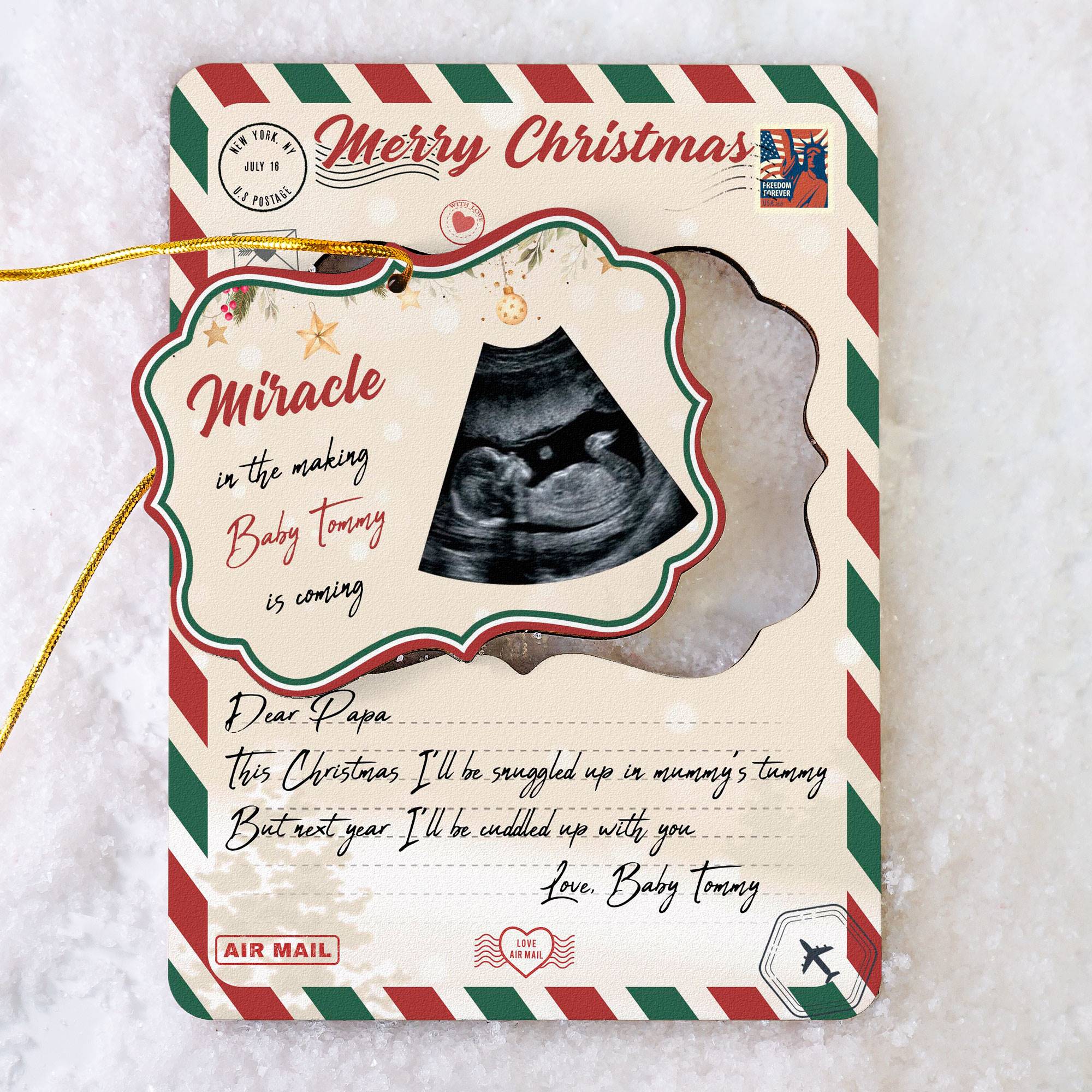 Miracle In The Making Baby Is Coming - Personalized Wooden Card With Pop Out Ornament ORNA1210