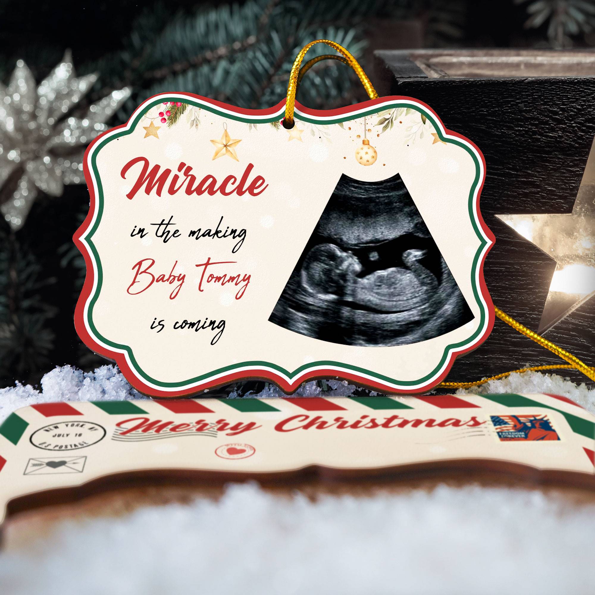 Miracle In The Making Baby Is Coming - Personalized Wooden Card With Pop Out Ornament ORNA1210