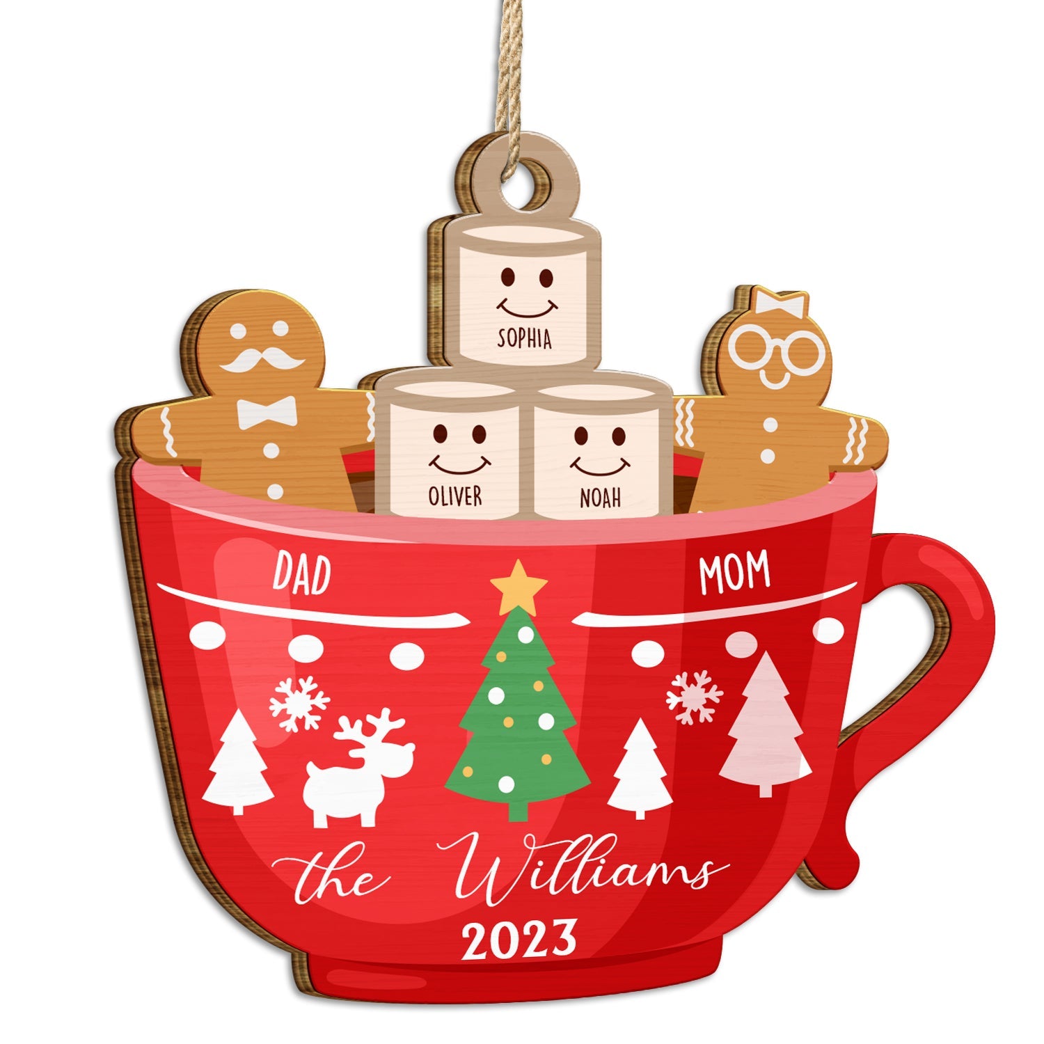 Marshmallow Gingerbread Man Hot Chocolate - Christmas, Lovely Gift For Parents, Grandparents - Personalized Wooden Cutout Ornament ORNA1210
