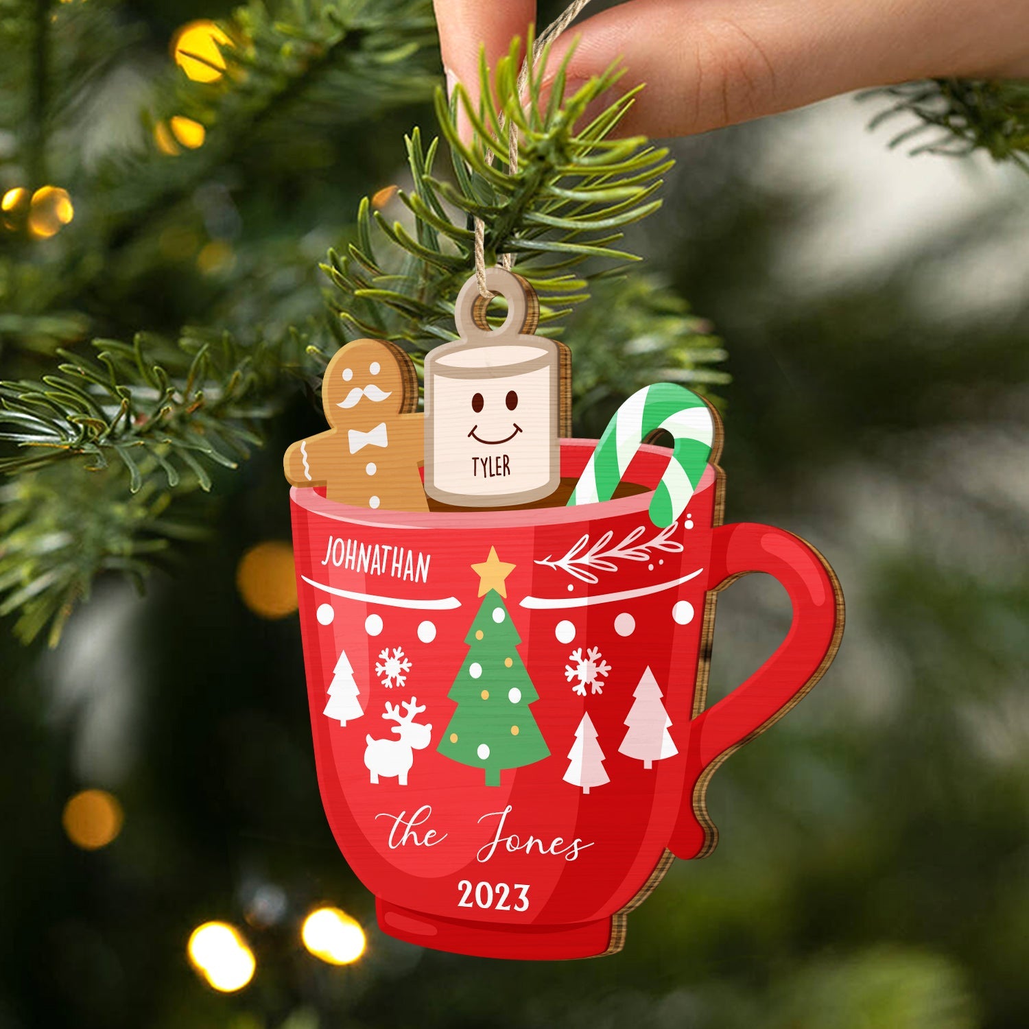Marshmallow Gingerbread Man Hot Chocolate - Christmas, Lovely Gift For Parents, Grandparents - Personalized Wooden Cutout Ornament ORNA1210
