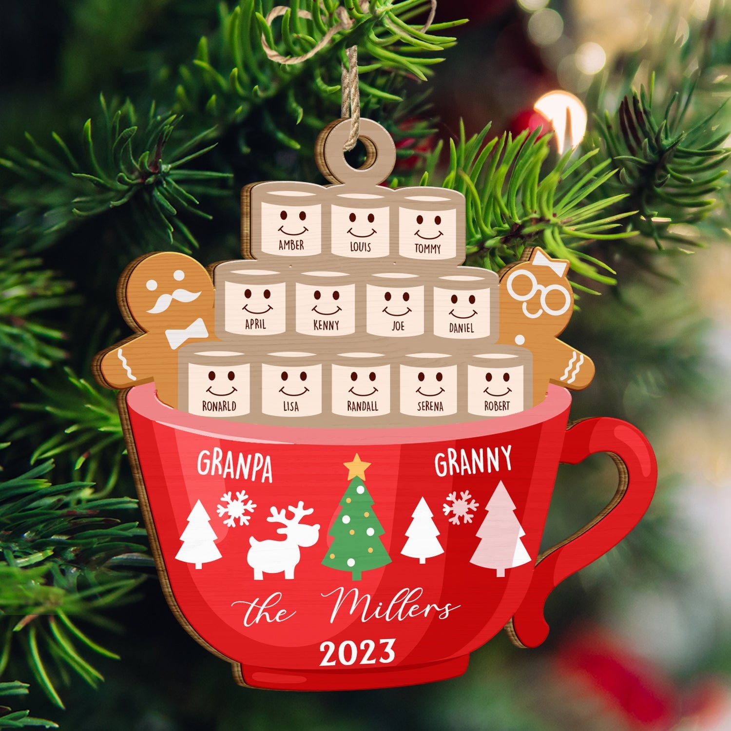 Marshmallow Gingerbread Man Hot Chocolate - Christmas, Lovely Gift For Parents, Grandparents - Personalized Wooden Cutout Ornament ORNA1210