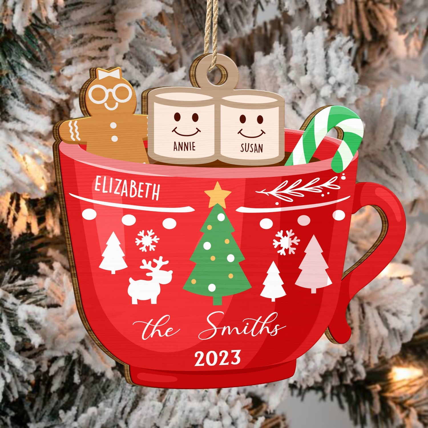 Marshmallow Gingerbread Man Hot Chocolate - Christmas, Lovely Gift For Parents, Grandparents - Personalized Wooden Cutout Ornament ORNA1210