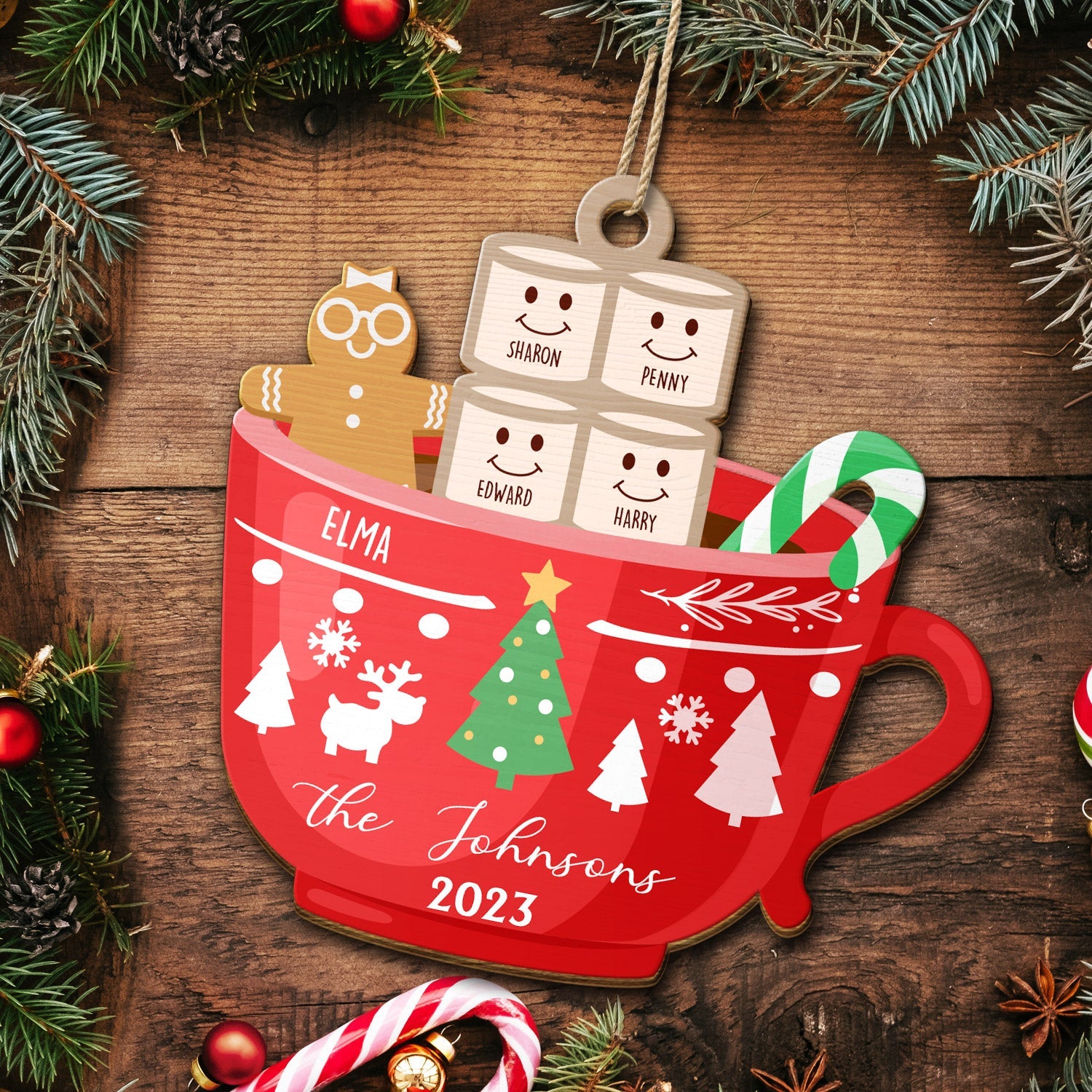 Marshmallow Gingerbread Man Hot Chocolate - Christmas, Lovely Gift For Parents, Grandparents - Personalized Wooden Cutout Ornament ORNA1210