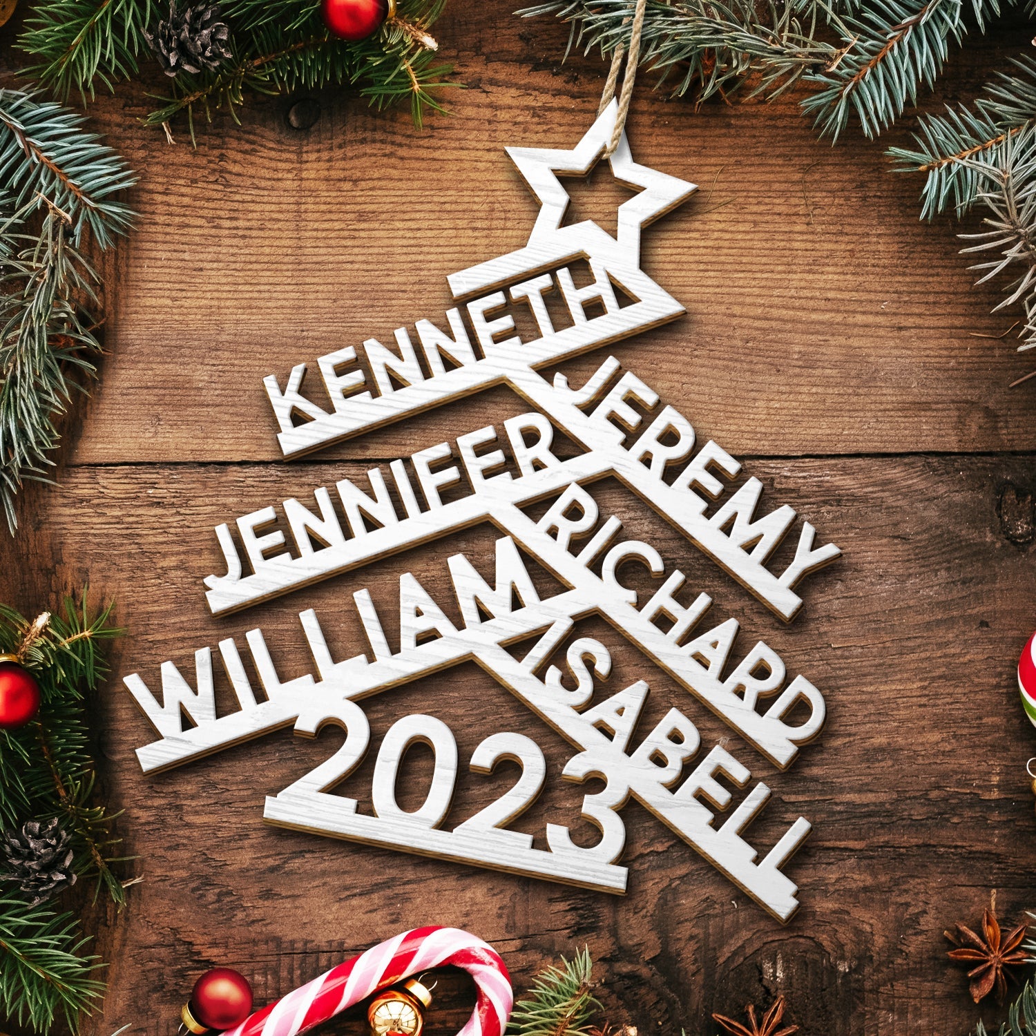 Christmas Family Names Decor - Gift For Family - Personalized Wooden Cutout Ornament ORNA1210