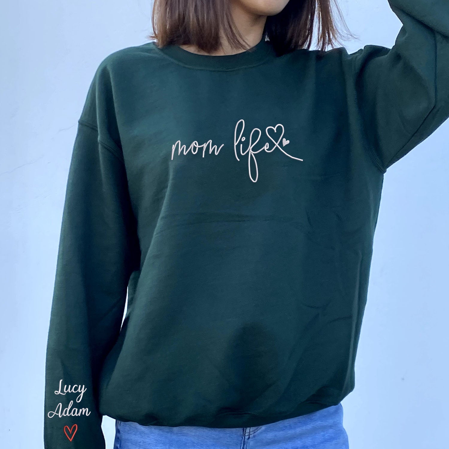 Personalized Embroidered Mom Life Sweatshirt, Perfect Gift For Mom from Kids EM1