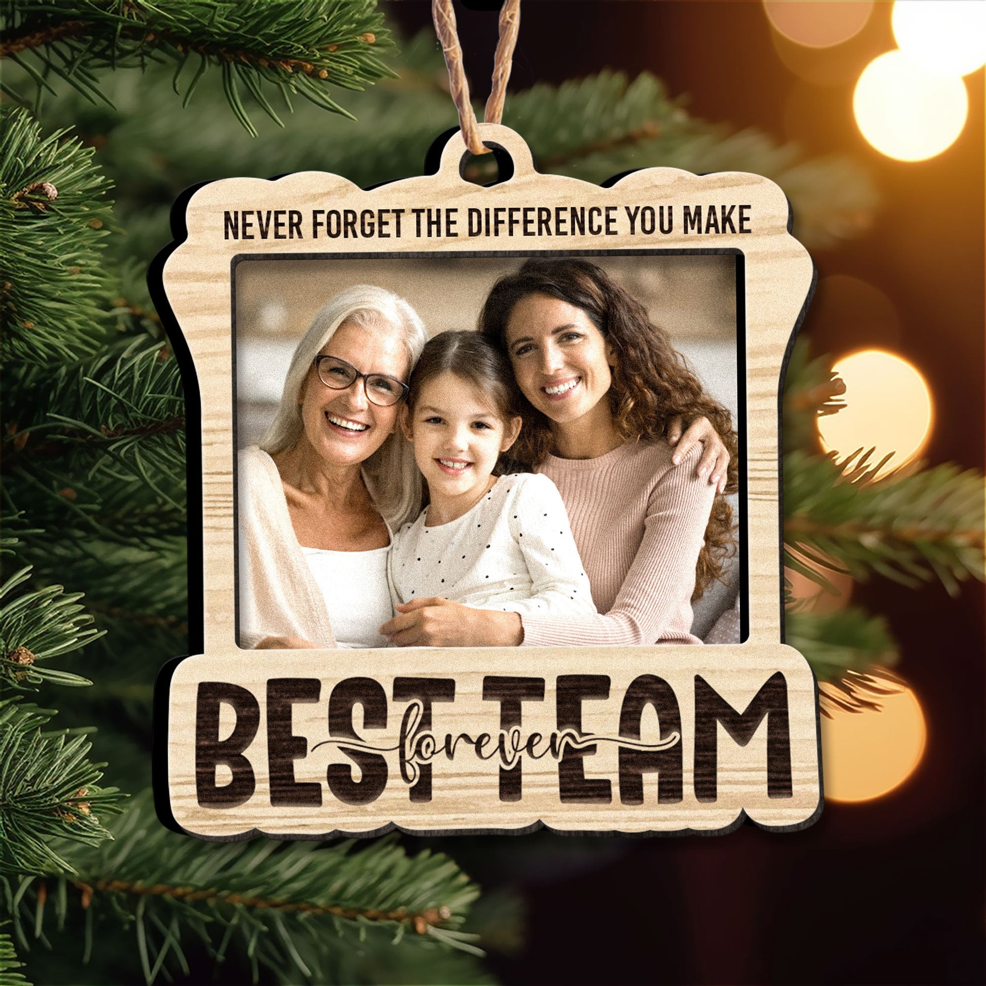 Mother And Children Best Team Ever - Personalized Wooden Photo Ornament ORN0810