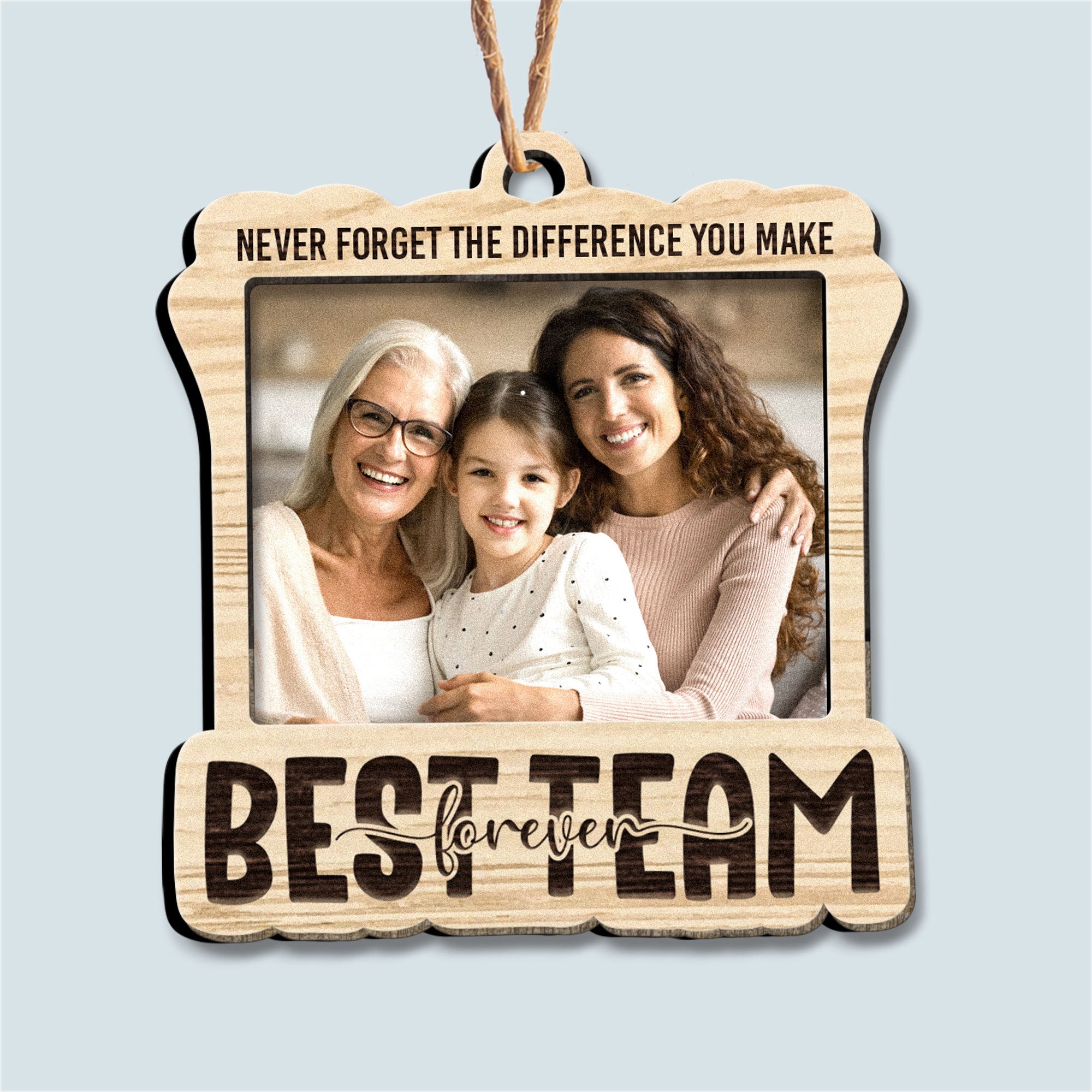 Mother And Children Best Team Ever - Personalized Wooden Photo Ornament ORN0810