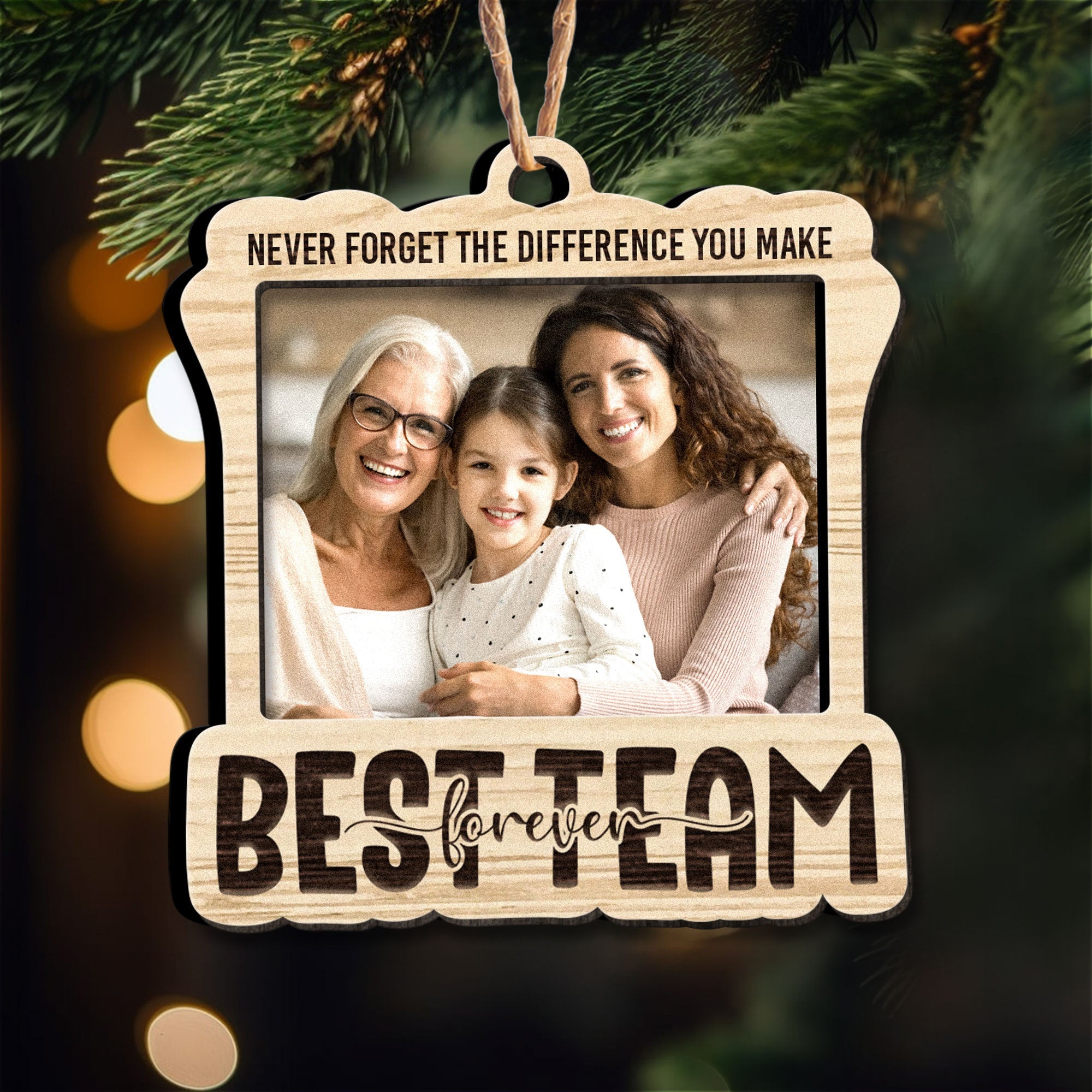 Mother And Children Best Team Ever - Personalized Wooden Photo Ornament ORNA1210