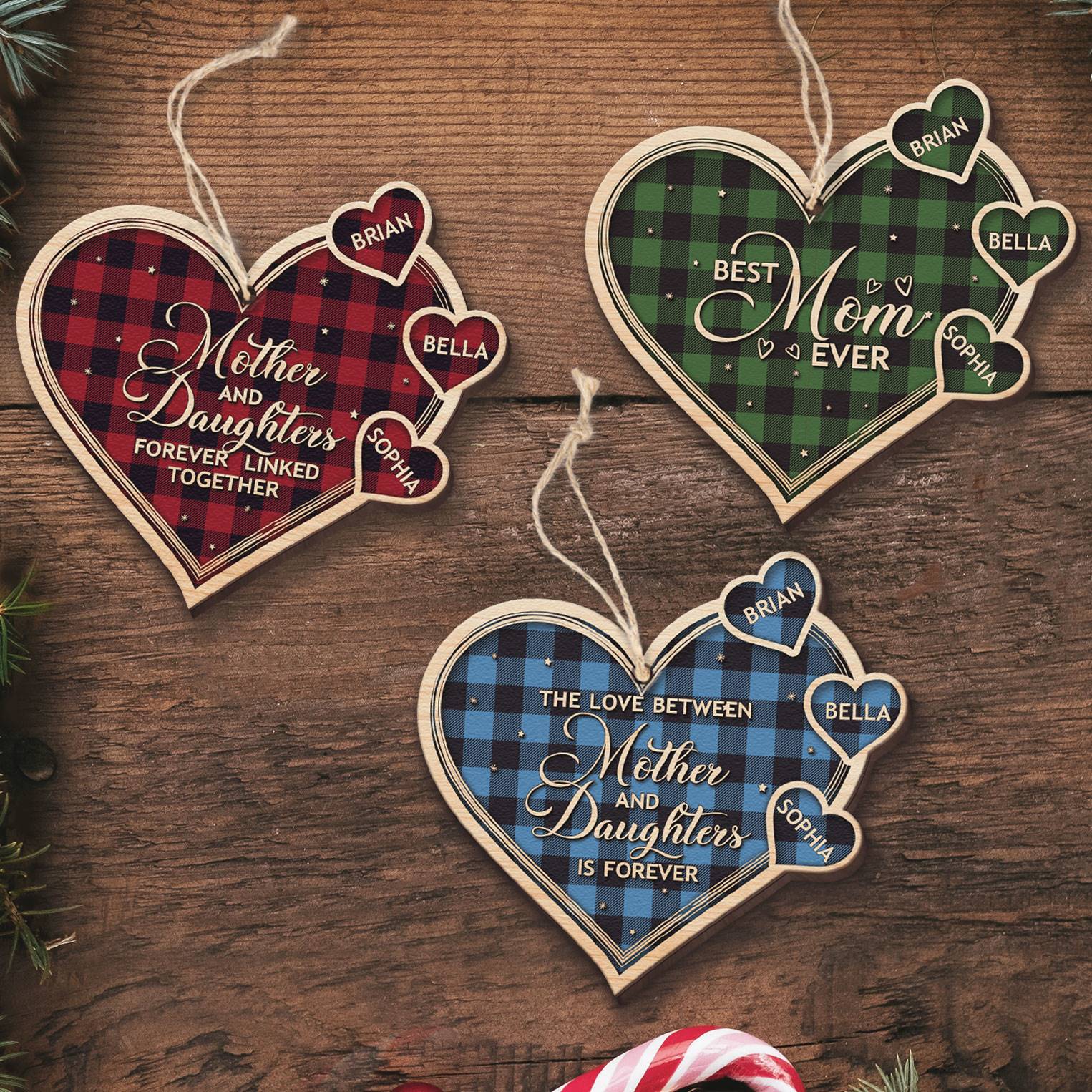 Mother And Daughters Forever - Personalized Custom Shape Wooden Ornament - Christmas Gift For Mom, Daughters ORN0810