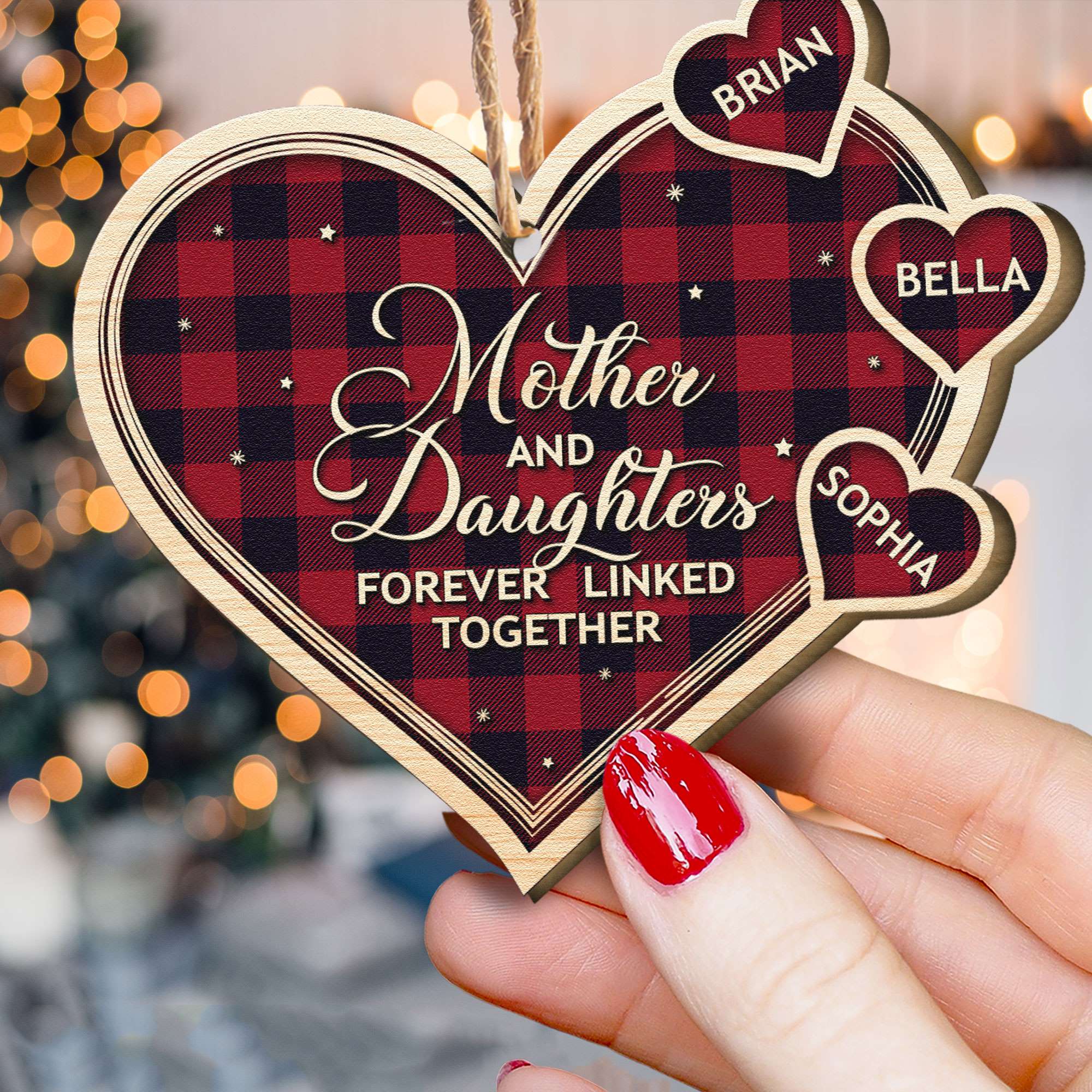 Mother And Daughters Forever - Personalized Custom Shape Wooden Ornament - Christmas Gift For Mom, Daughters ORN0810