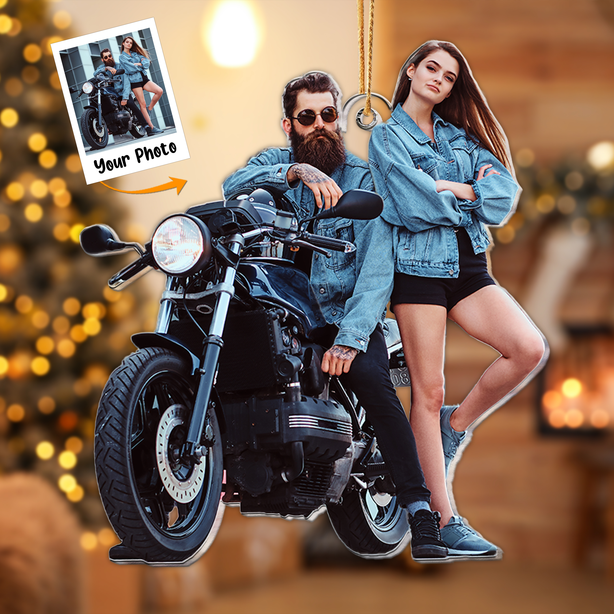 Motorcycle Couple - Personalized Acrylic Photo Ornament ORN0810