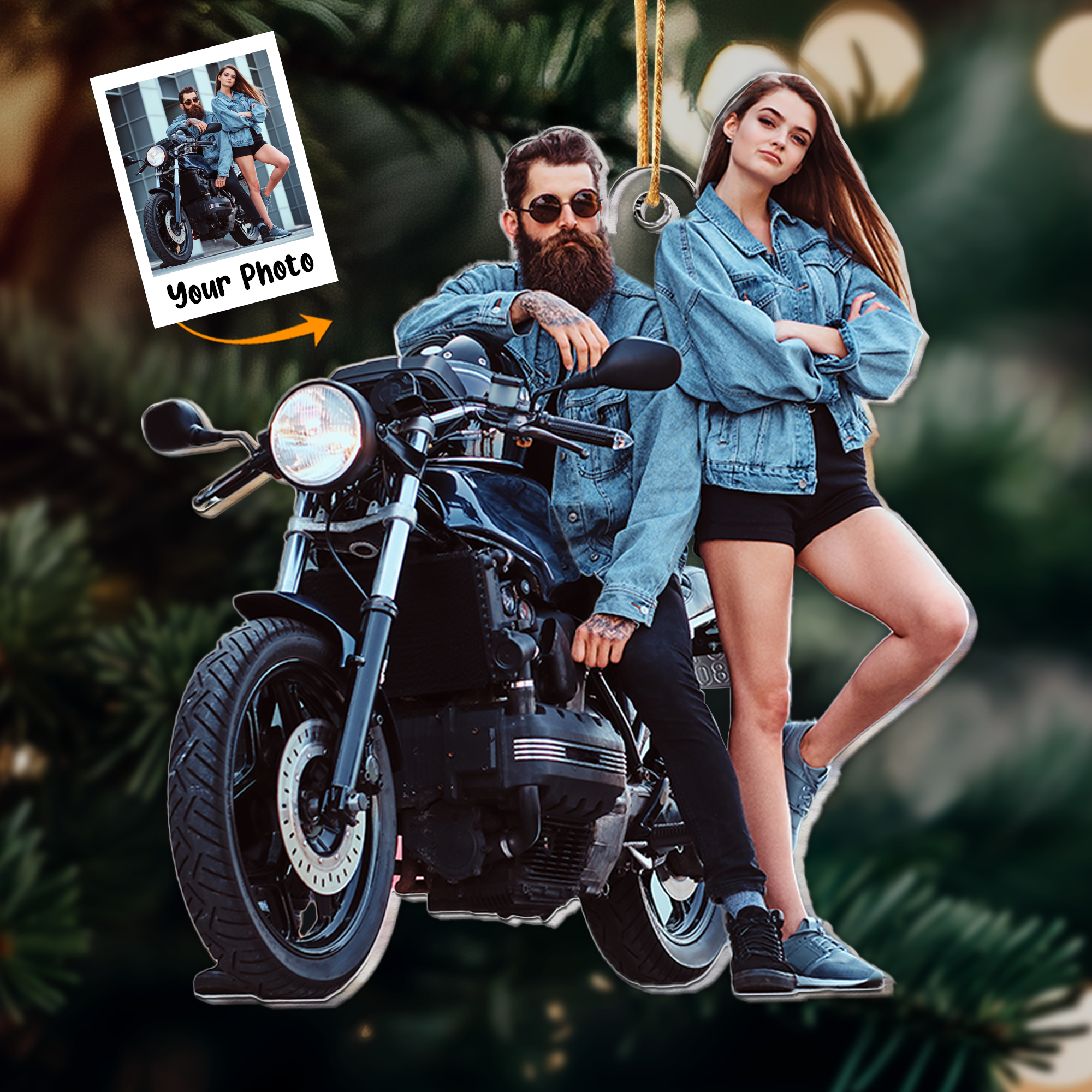 Motorcycle Couple - Personalized Acrylic Photo Ornament ORN0810