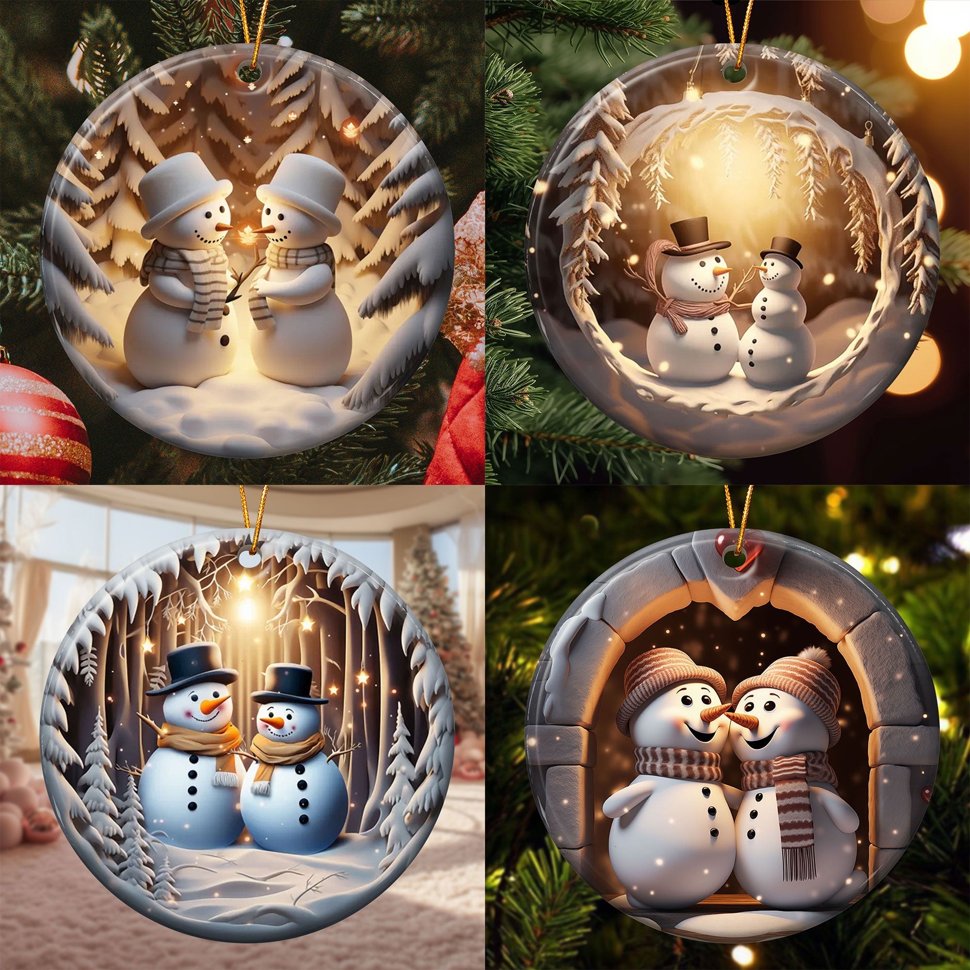 Mr. & Mrs. Snow 3D Look Non-Textured - Personalized Ceramic Ornament ORN0810