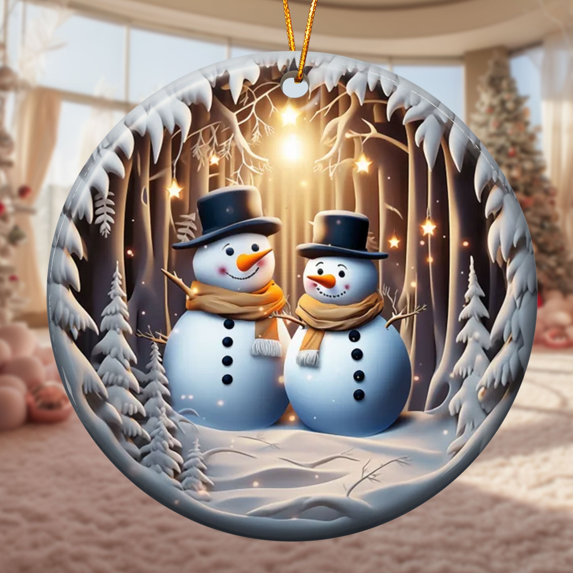 Mr. & Mrs. Snow 3D Look Non-Textured - Personalized Ceramic Ornament ORN0810