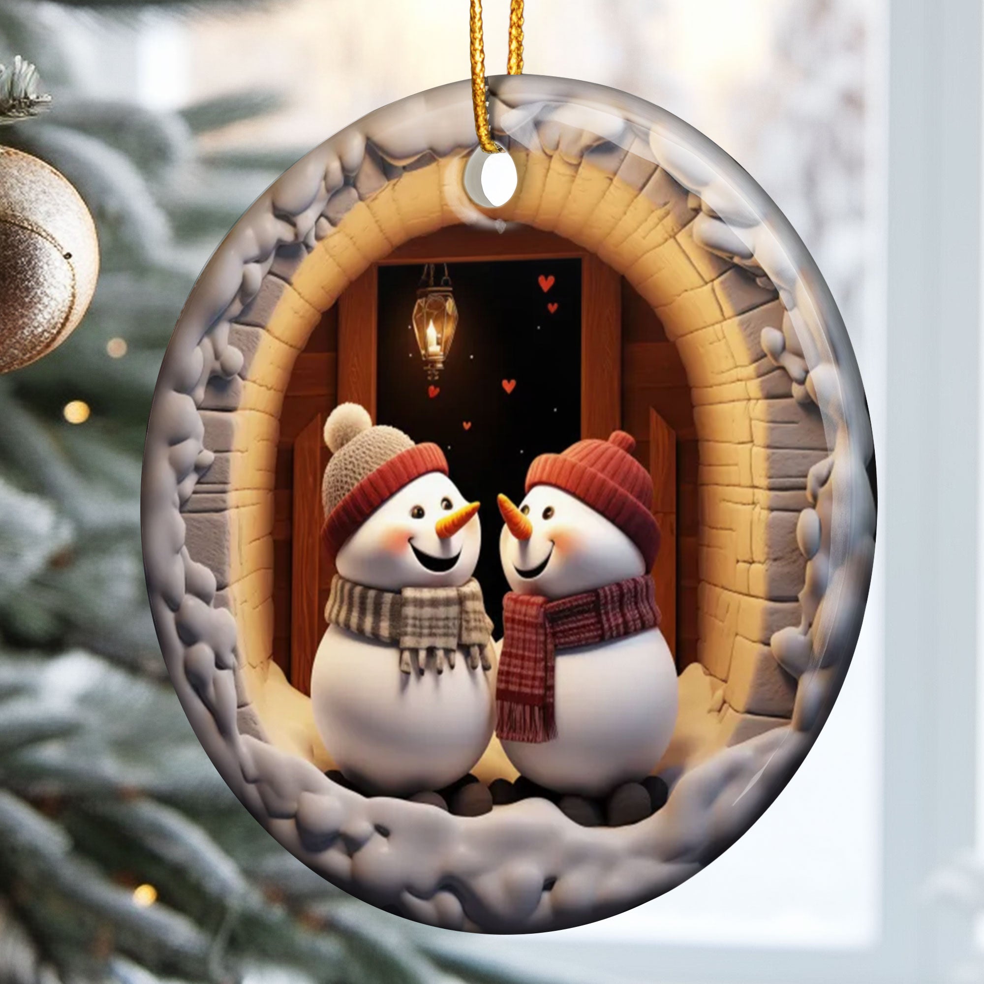 Mr. & Mrs. Snow 3D Look Non-Textured - Personalized Ceramic Ornament ORNA1210