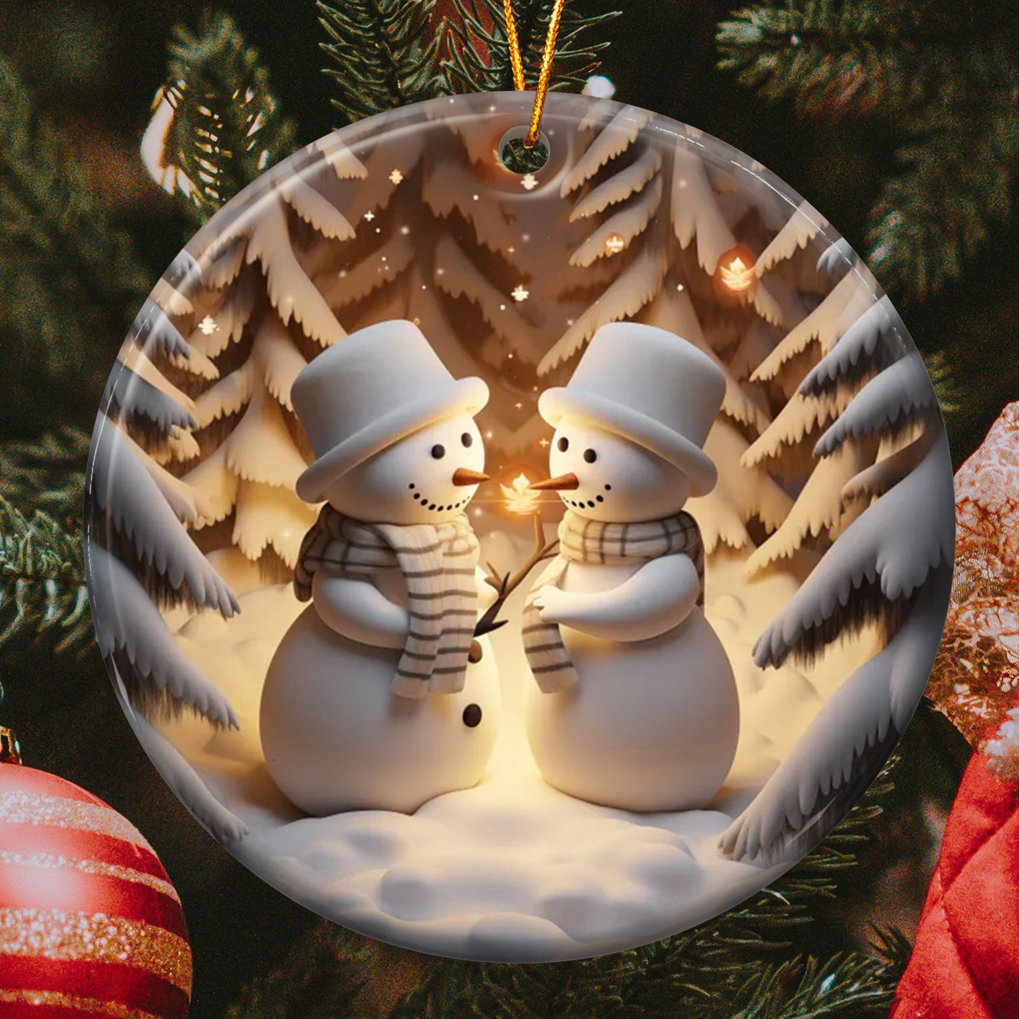 Mr. & Mrs. Snow 3D Look Non-Textured - Personalized Ceramic Ornament ORN0810