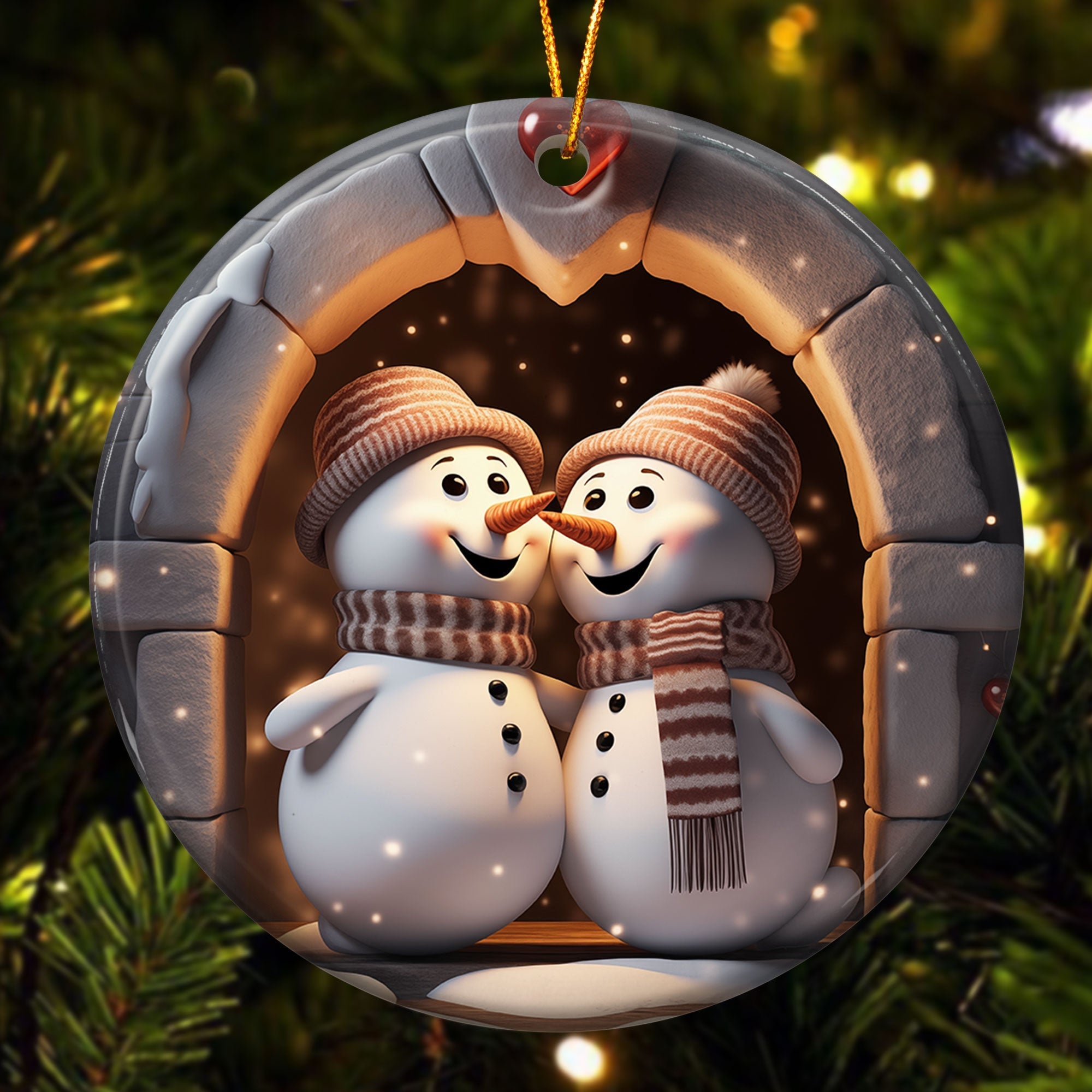 Mr. & Mrs. Snow 3D Look Non-Textured - Personalized Ceramic Ornament ORNA1210
