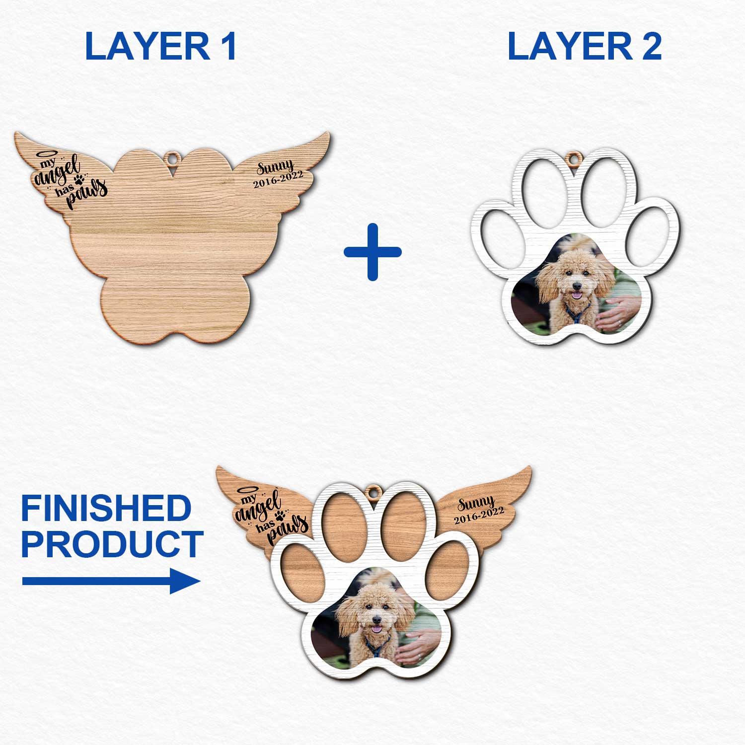Custom Photo My Angel Has Paws Dog Cat - Pet Memorial Gift, Christmas Gift - Personalized Custom 2-Layered Wooden Ornament ORNA1210
