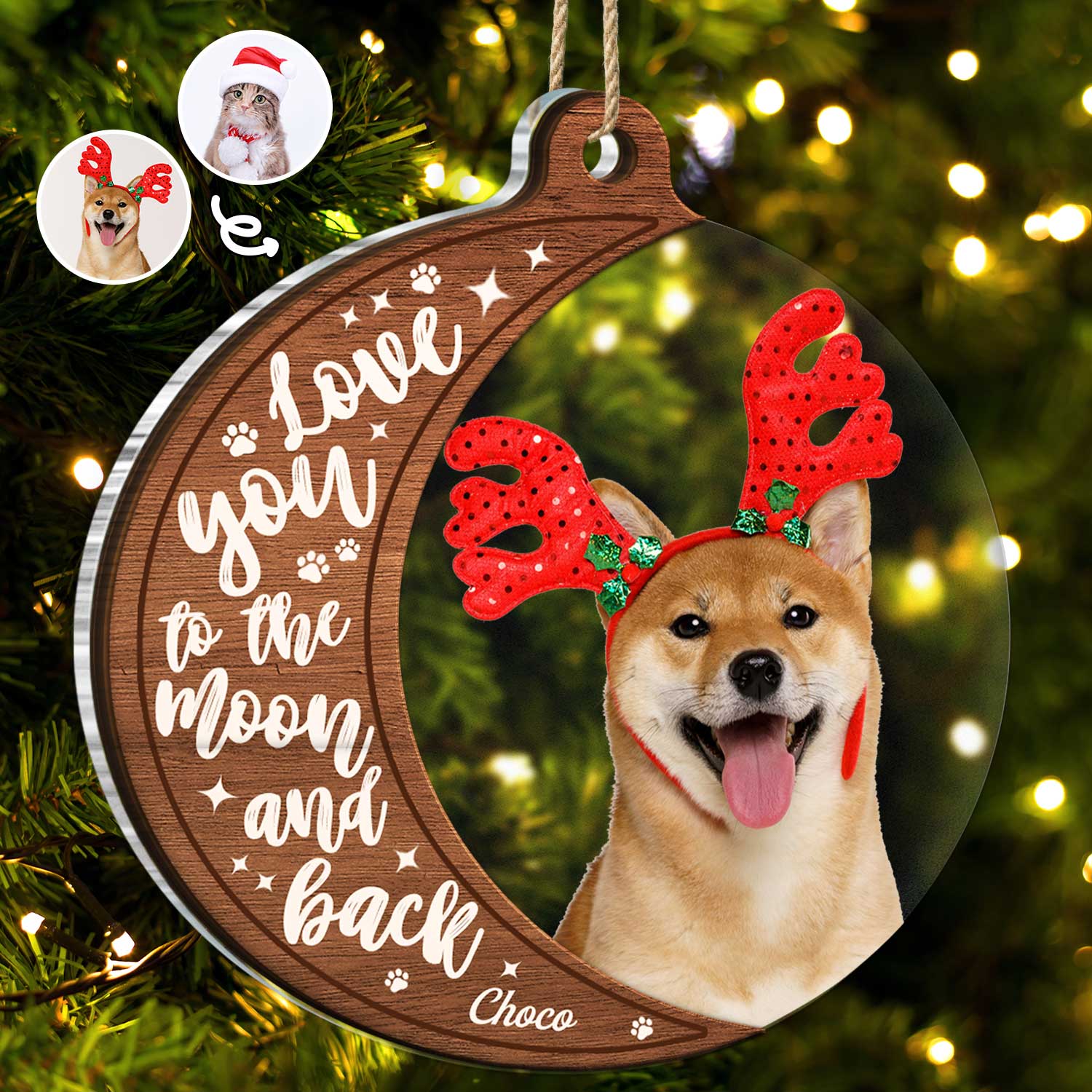 Custom Photo Dog Cat Love You To The Moon And Back - Christmas Gift For Pet Lovers - Personalized 2-Layered Mix Ornament ORNA1210