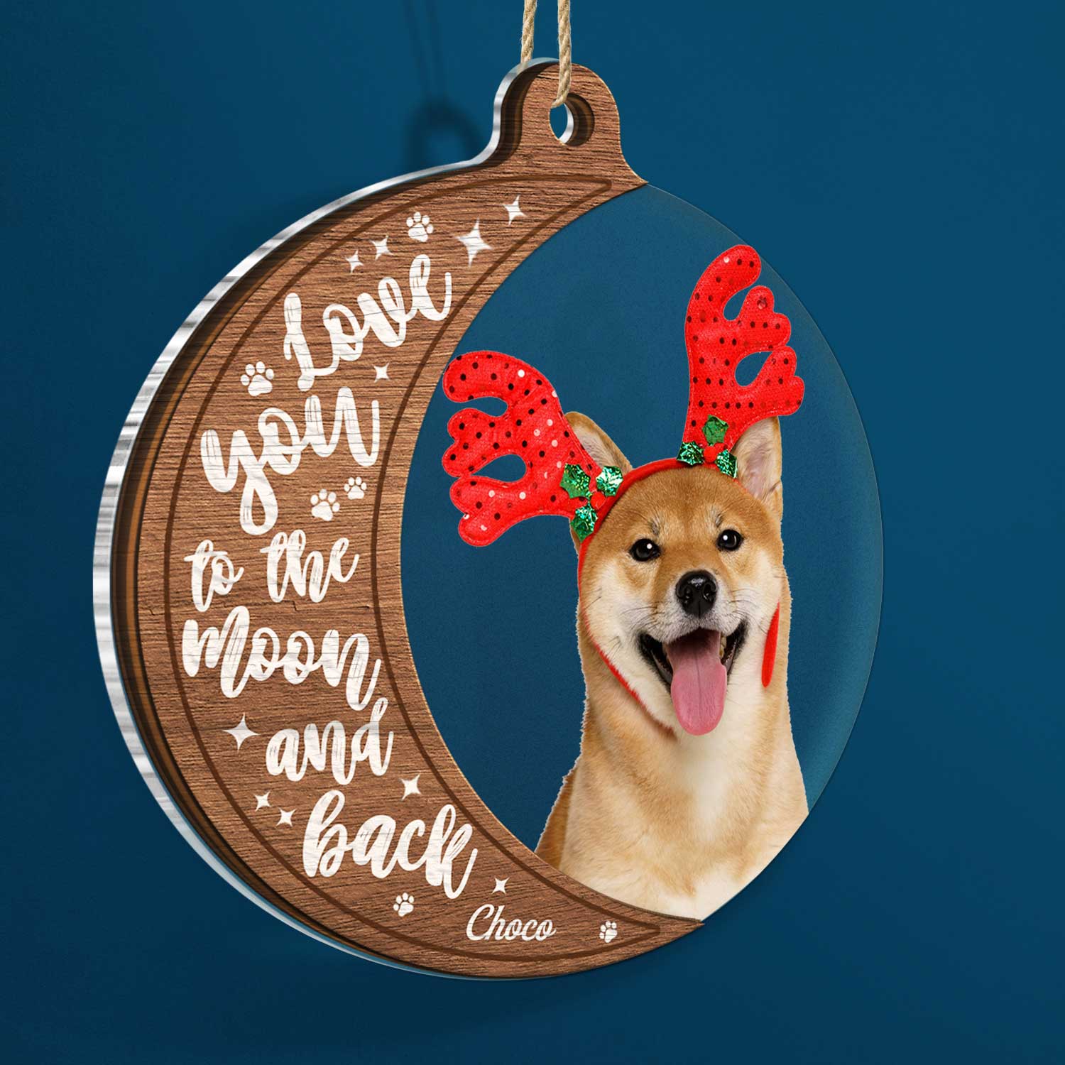 Custom Photo Dog Cat Love You To The Moon And Back - Christmas Gift For Pet Lovers - Personalized 2-Layered Mix Ornament ORNA1210