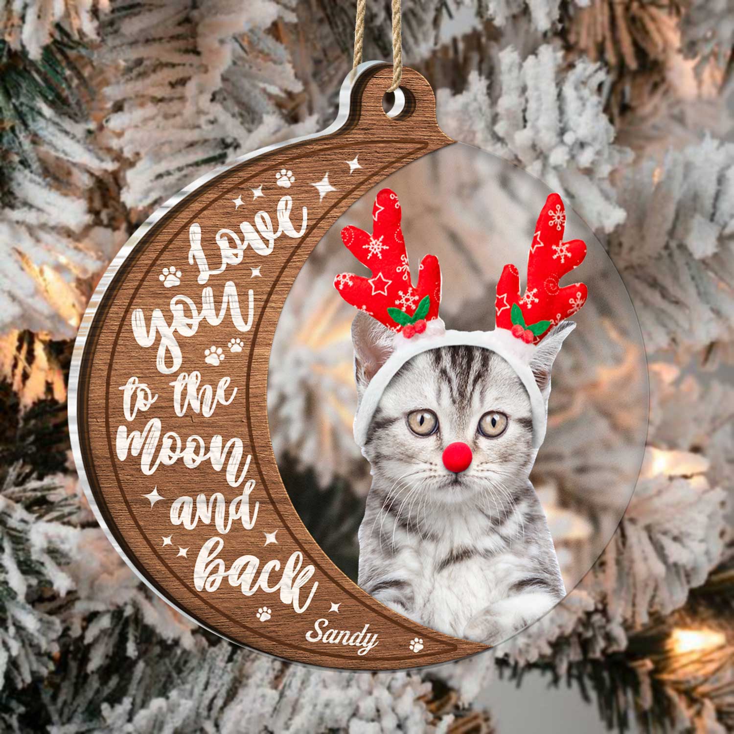 Custom Photo Dog Cat Love You To The Moon And Back - Christmas Gift For Pet Lovers - Personalized 2-Layered Mix Ornament ORNA1210