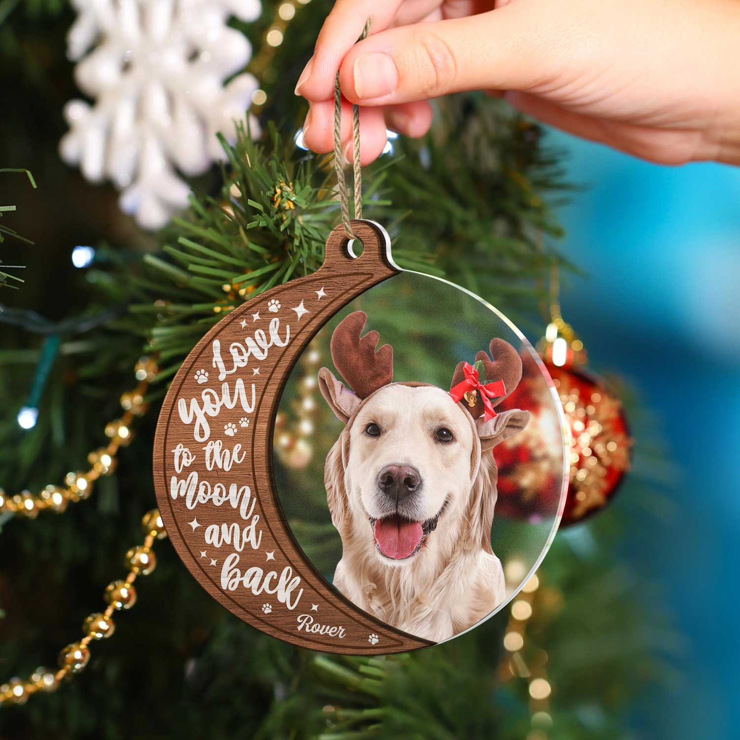 Custom Photo Dog Cat Love You To The Moon And Back - Christmas Gift For Pet Lovers - Personalized 2-Layered Mix Ornament ORNA1210