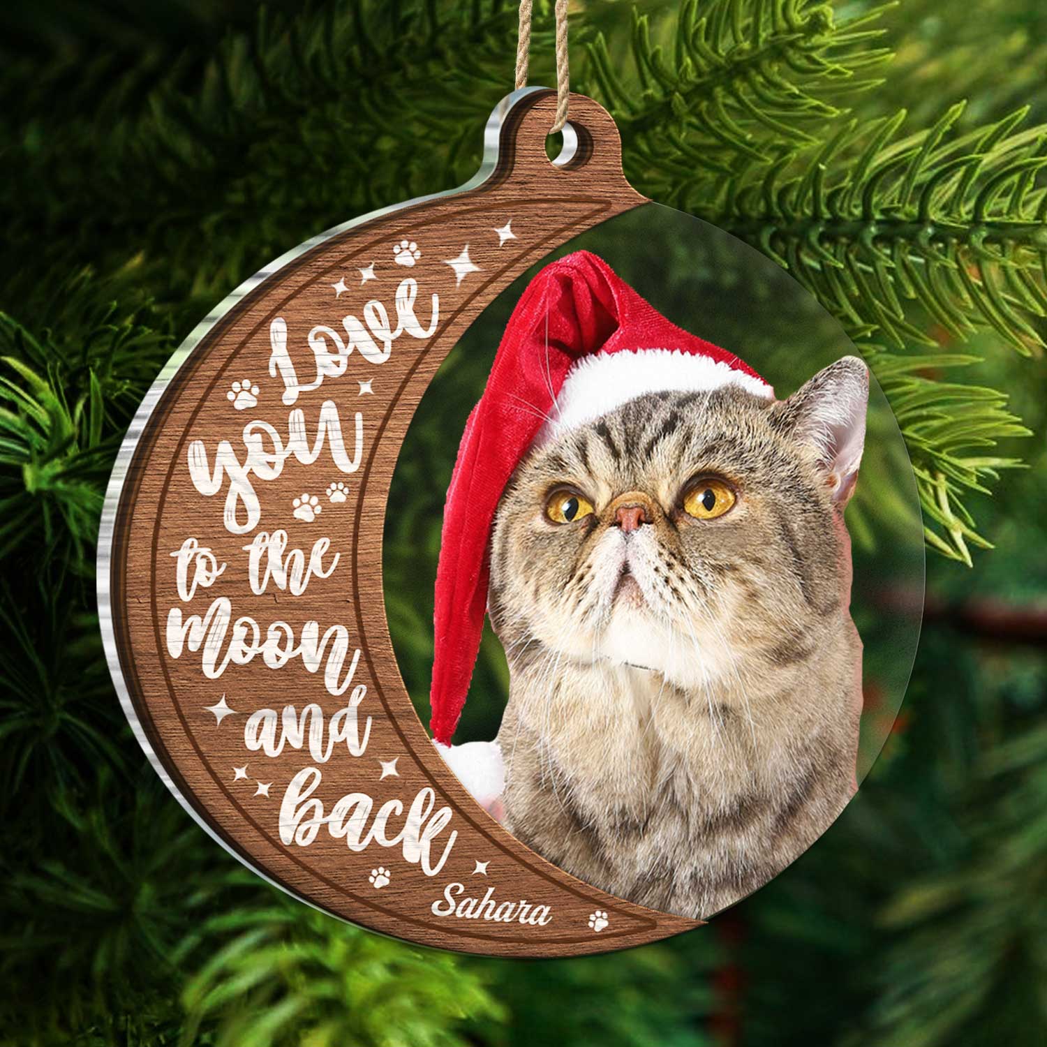 Custom Photo Dog Cat Love You To The Moon And Back - Christmas Gift For Pet Lovers - Personalized 2-Layered Mix Ornament ORNA1210