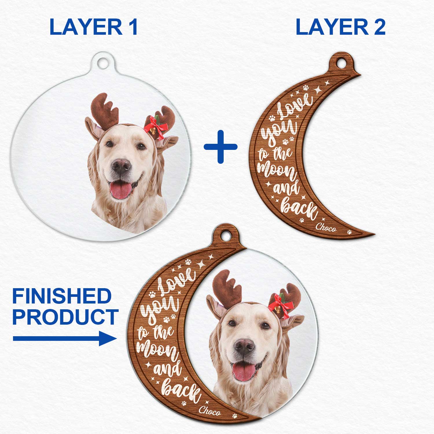Custom Photo Dog Cat Love You To The Moon And Back - Christmas Gift For Pet Lovers - Personalized 2-Layered Mix Ornament ORNA1210