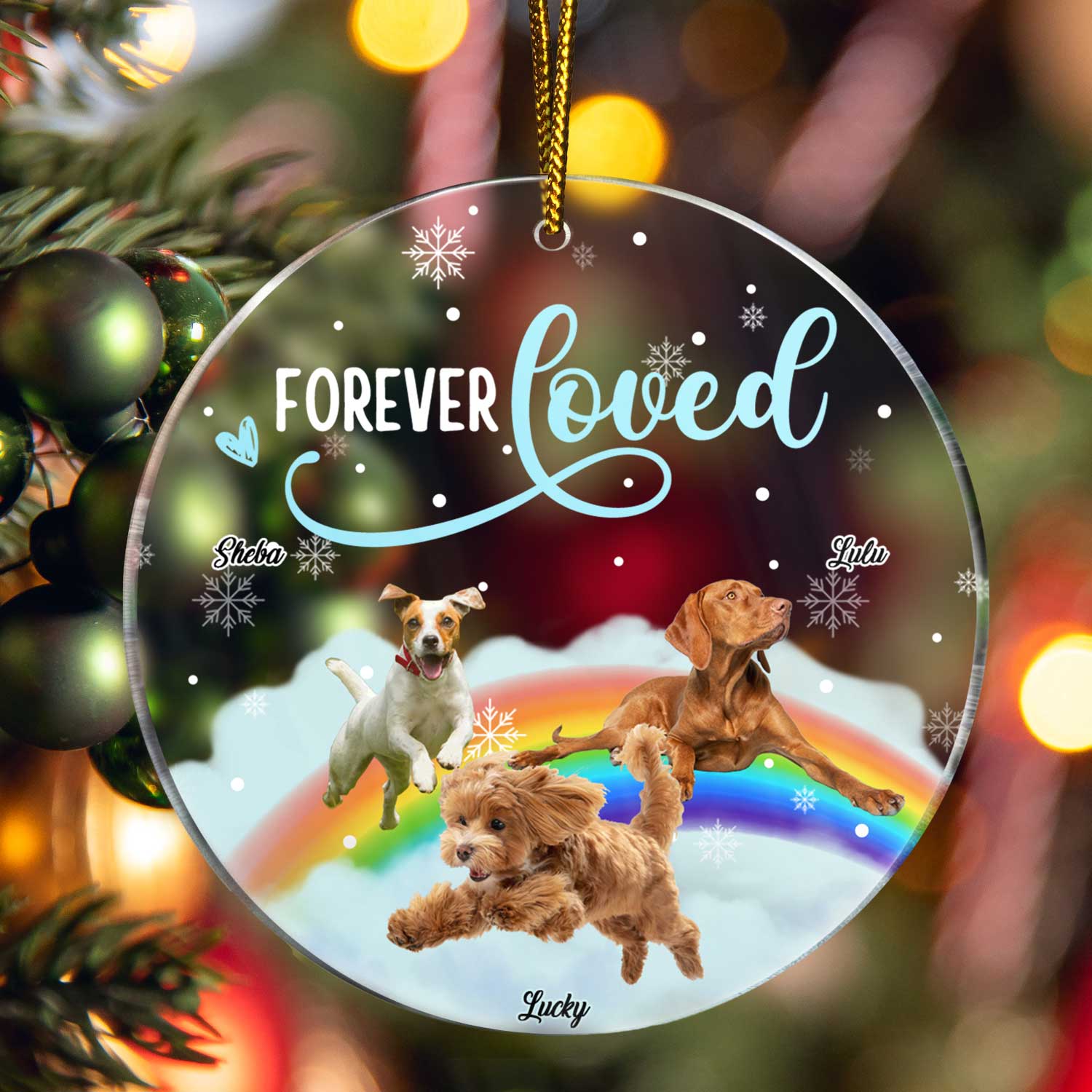 Custom Photo Forever Loved - Christmas Memorial Gift For Dog Lovers - Personalized Circle Acrylic Ornament ORNA1210