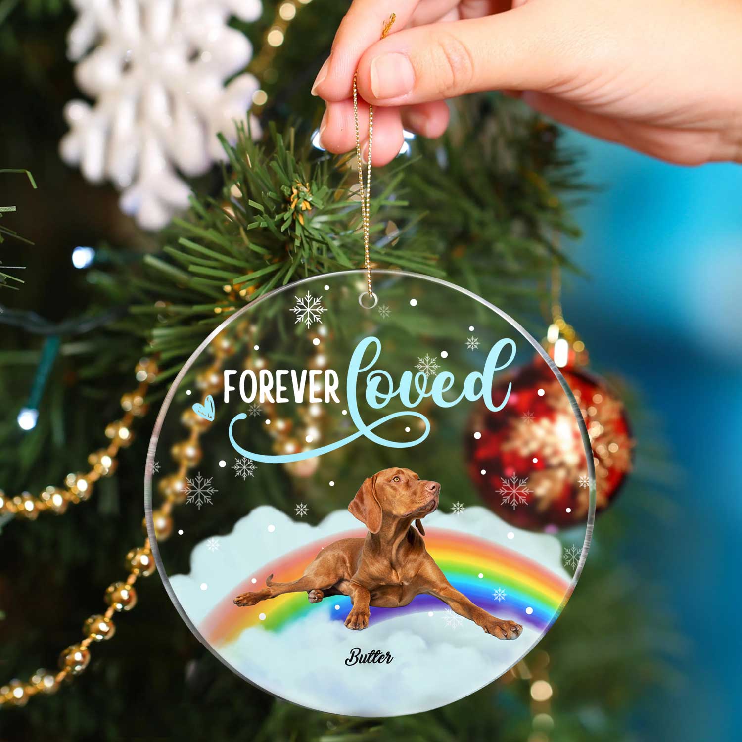 Custom Photo Forever Loved - Christmas Memorial Gift For Dog Lovers - Personalized Circle Acrylic Ornament ORNA1210