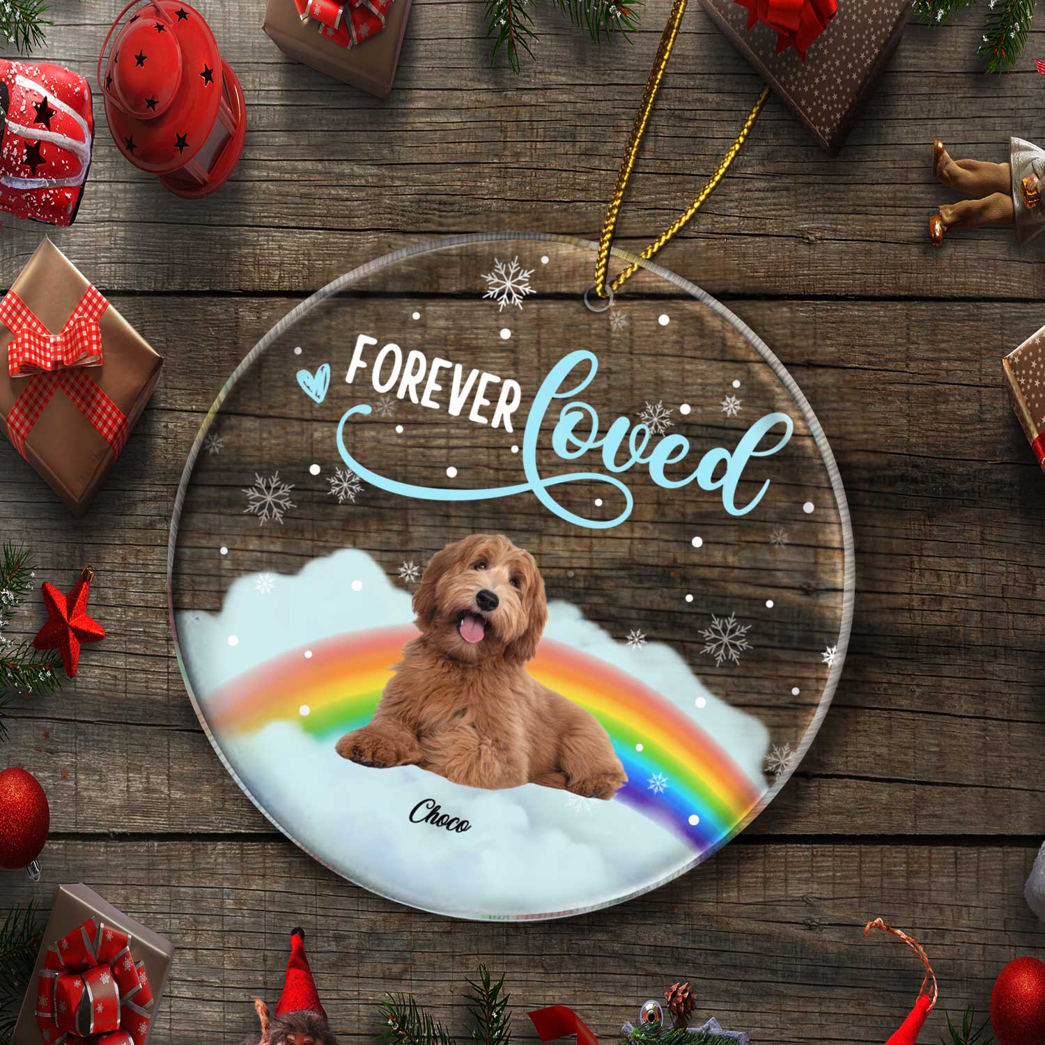 Custom Photo Forever Loved - Christmas Memorial Gift For Dog Lovers - Personalized Circle Acrylic Ornament ORNA1210
