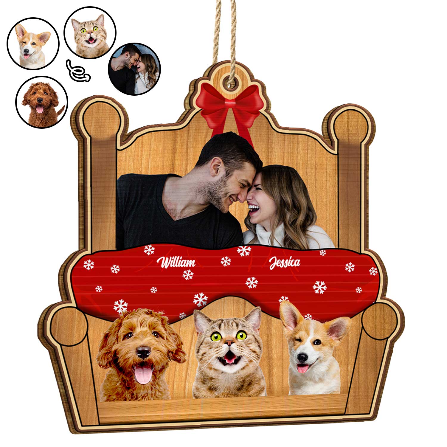 Custom Photo You Me And The Pet - Christmas Gift For Dog Couples - Personalized Custom Shaped Wooden Ornament ORNA1210