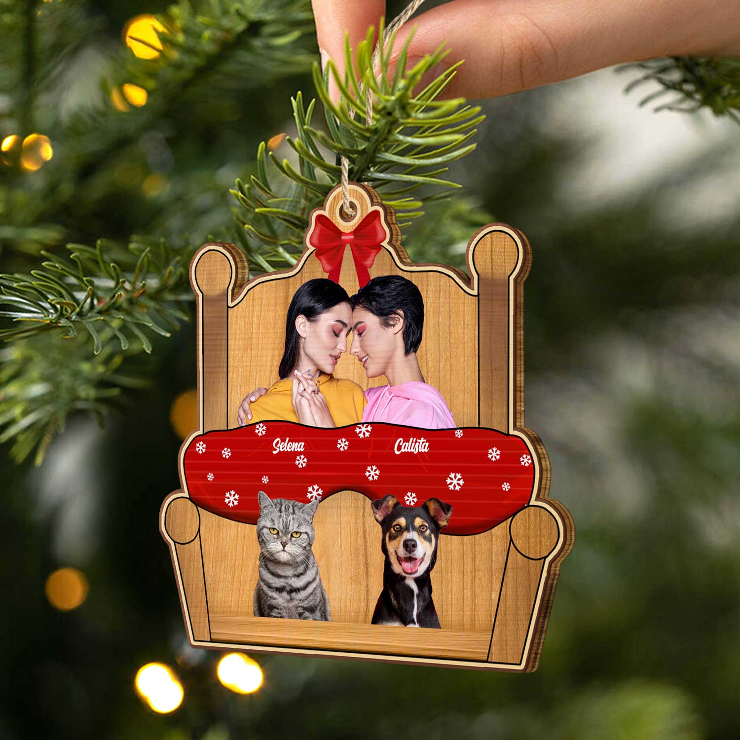 Custom Photo You Me And The Pet - Christmas Gift For Dog Couples - Personalized Custom Shaped Wooden Ornament ORNA1210