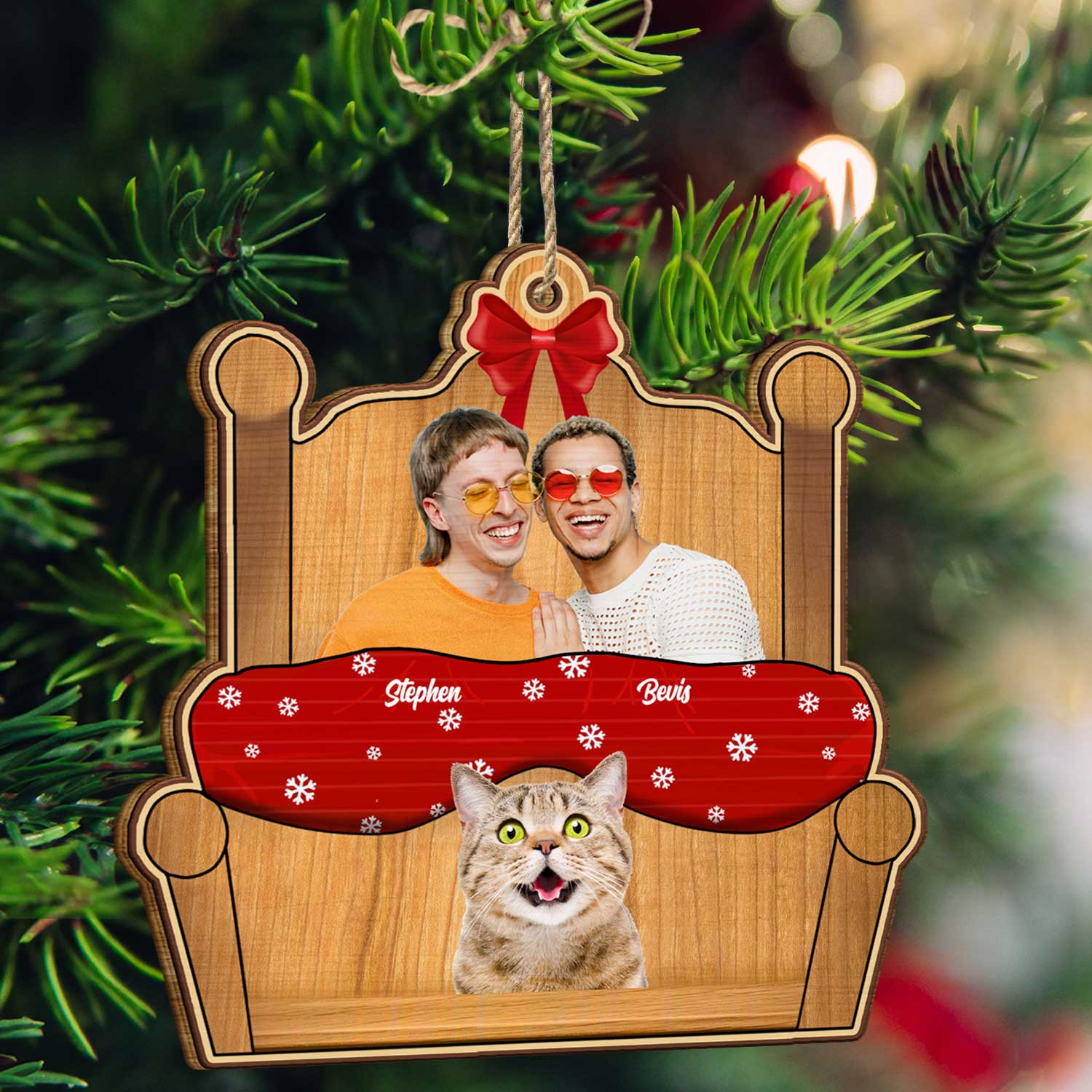 Custom Photo You Me And The Pet - Christmas Gift For Dog Couples - Personalized Custom Shaped Wooden Ornament ORNA1210