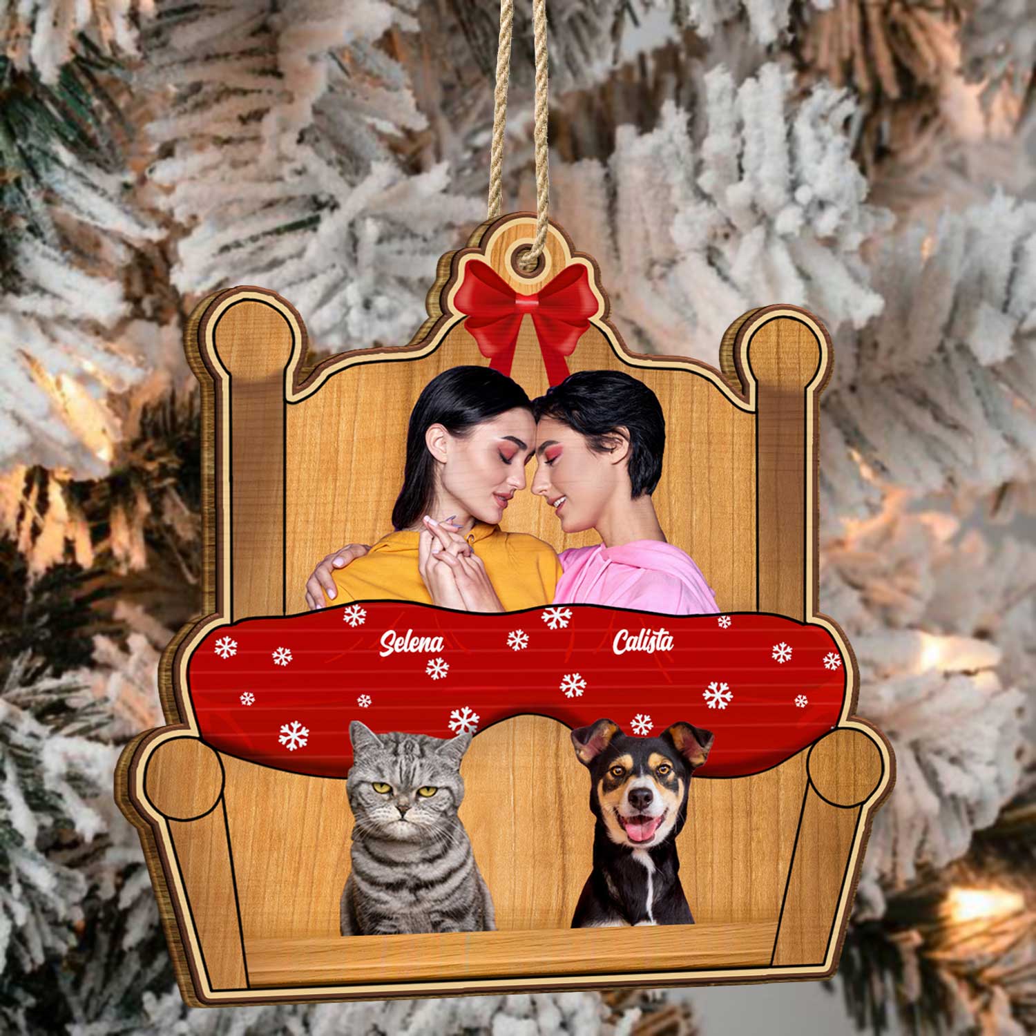 Custom Photo You Me And The Pet - Christmas Gift For Dog Couples - Personalized Custom Shaped Wooden Ornament ORNA1210