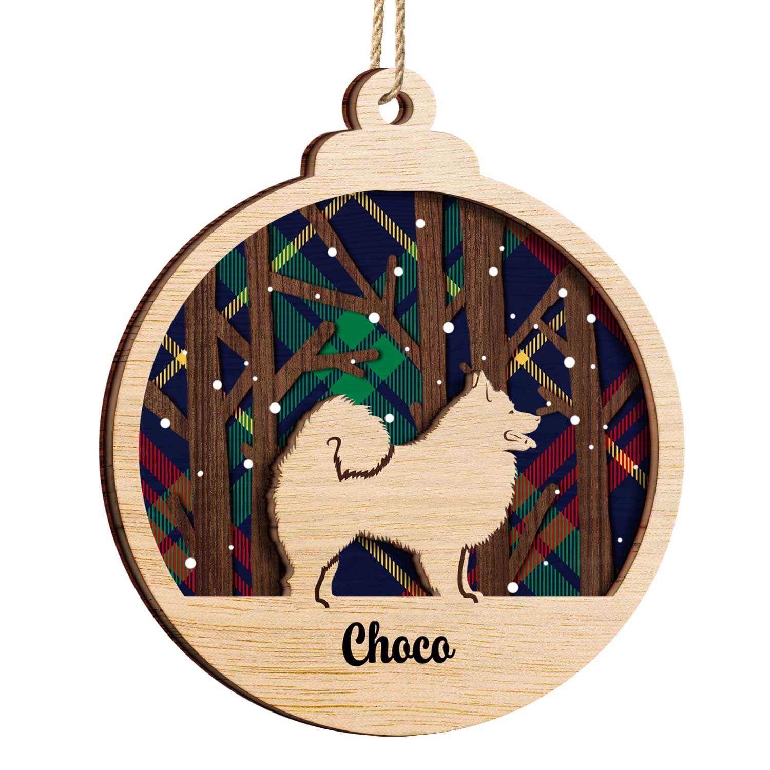 Snow Scene Plaid Wood Dog - Christmas Gift For Dog Lovers - Personalized 2-Layered Wooden Ornament ORNA1210