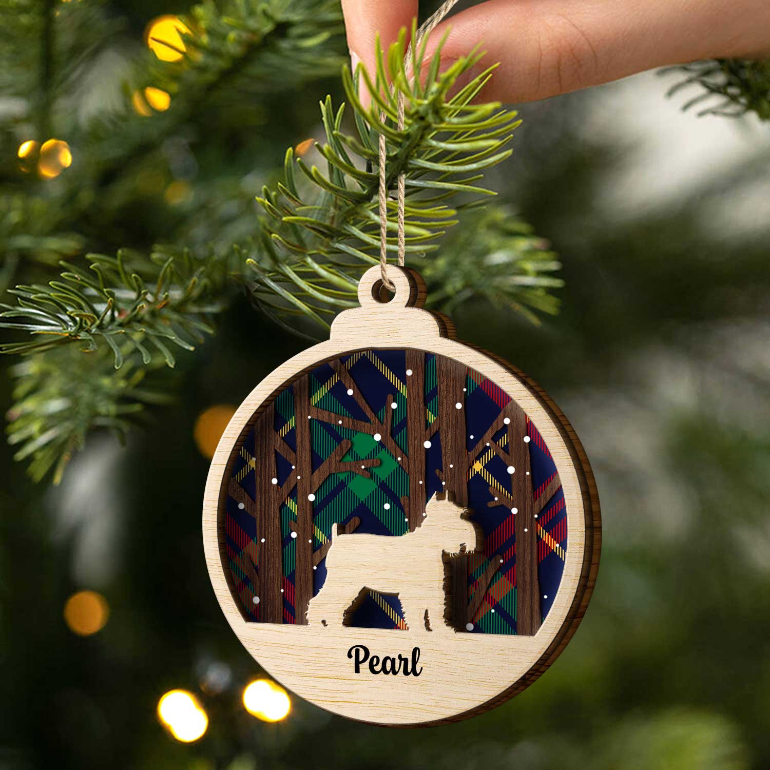 Snow Scene Plaid Wood Dog - Christmas Gift For Dog Lovers - Personalized 2-Layered Wooden Ornament ORNA1210