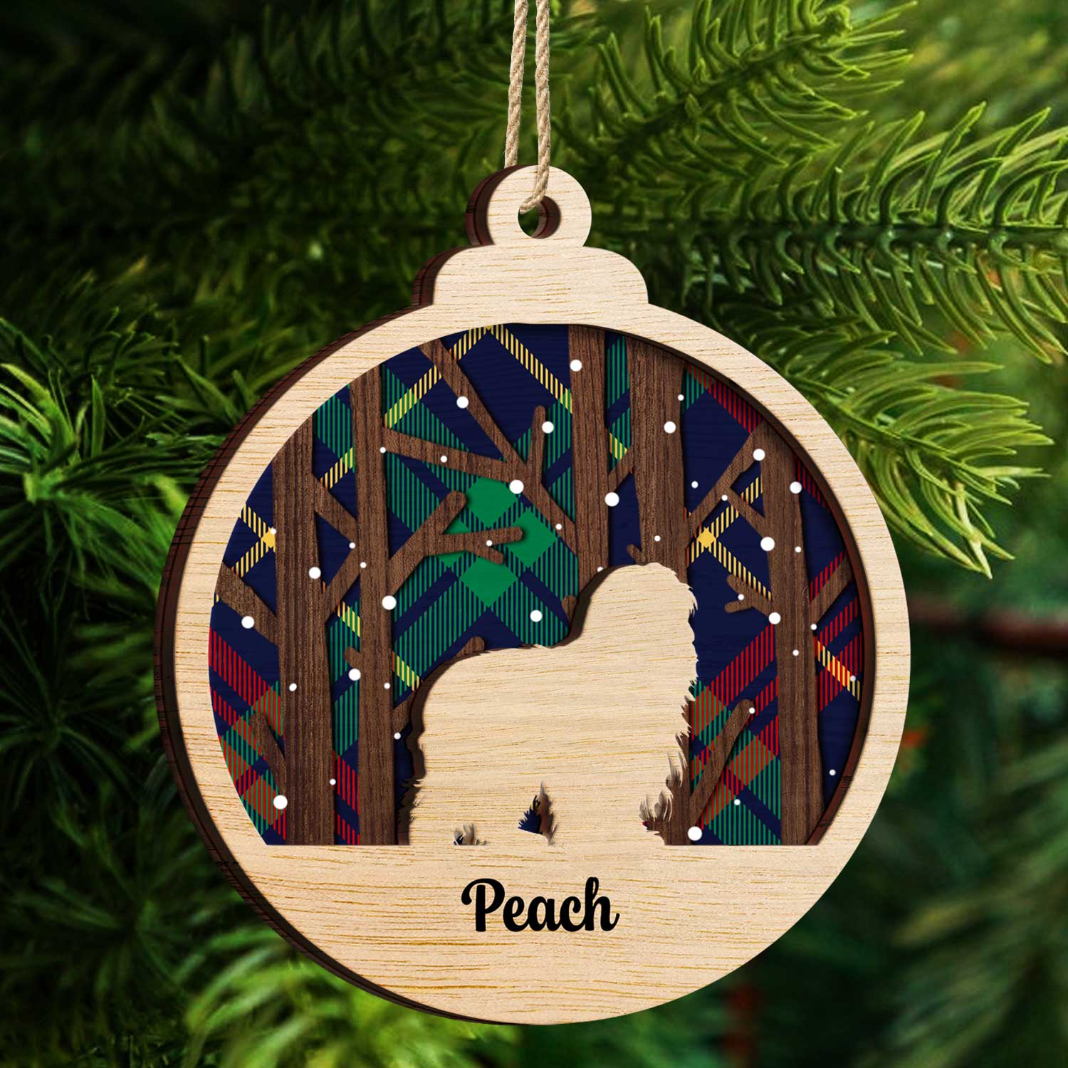 Snow Scene Plaid Wood Dog - Christmas Gift For Dog Lovers - Personalized 2-Layered Wooden Ornament ORNA1210