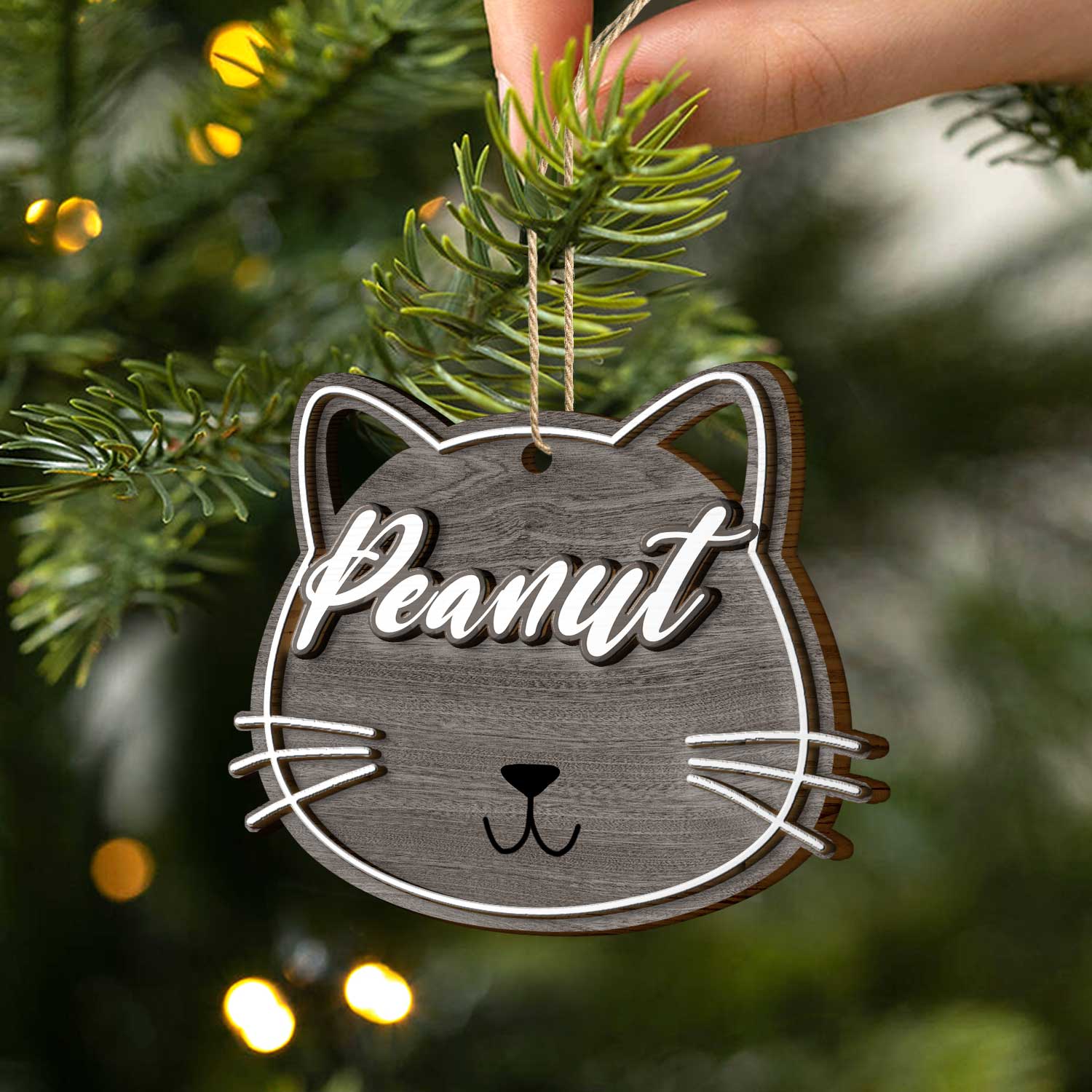 Dog Cat Face Custom Name - Christmas Gift For Pet Lovers - Personalized 2-Layered Wooden Ornament ORNA1210