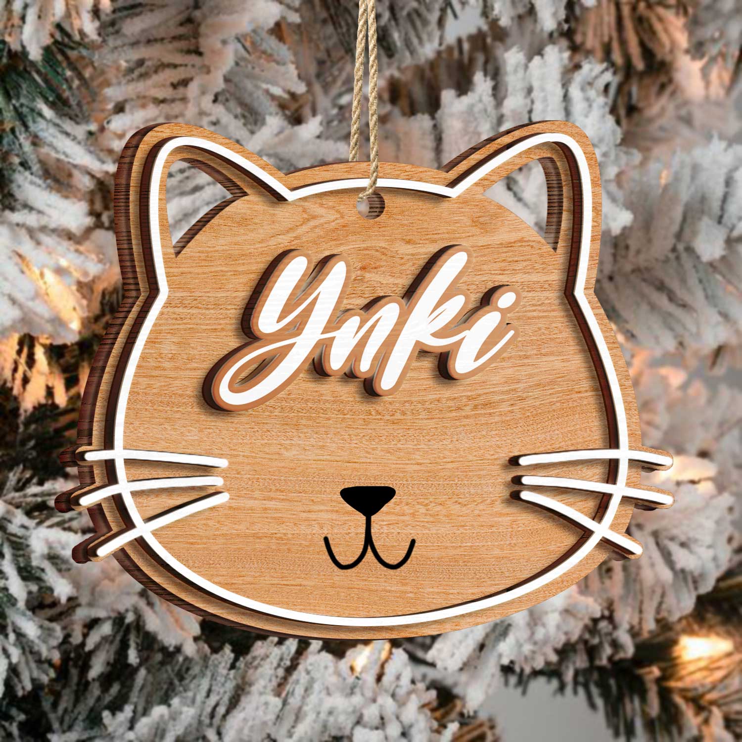 Dog Cat Face Custom Name - Christmas Gift For Pet Lovers - Personalized 2-Layered Wooden Ornament ORNA1210
