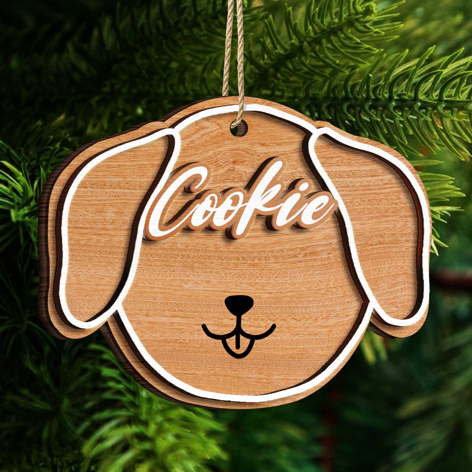 Dog Cat Face Custom Name - Christmas Gift For Pet Lovers - Personalized 2-Layered Wooden Ornament ORNA1210