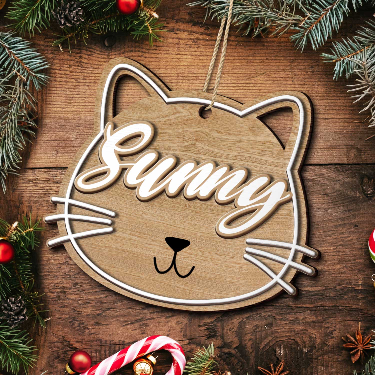 Dog Cat Face Custom Name - Christmas Gift For Pet Lovers - Personalized 2-Layered Wooden Ornament ORNA1210