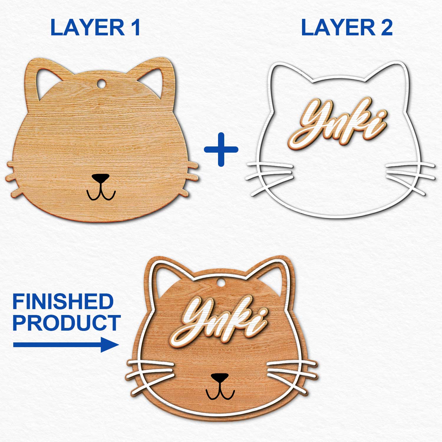 Dog Cat Face Custom Name - Christmas Gift For Pet Lovers - Personalized 2-Layered Wooden Ornament ORNA1210