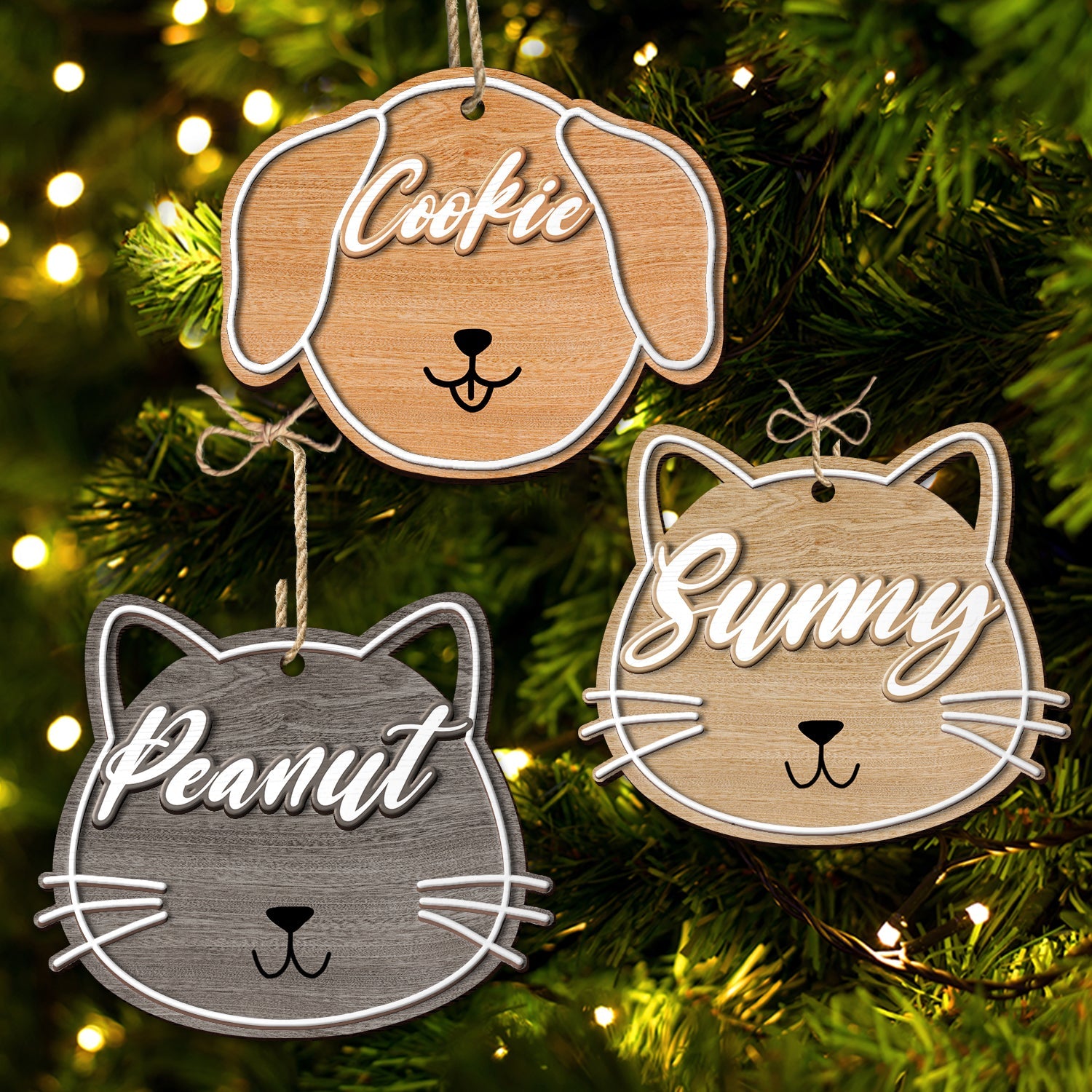 Dog Cat Face Custom Name - Christmas Gift For Pet Lovers - Personalized 2-Layered Wooden Ornament ORNA1210