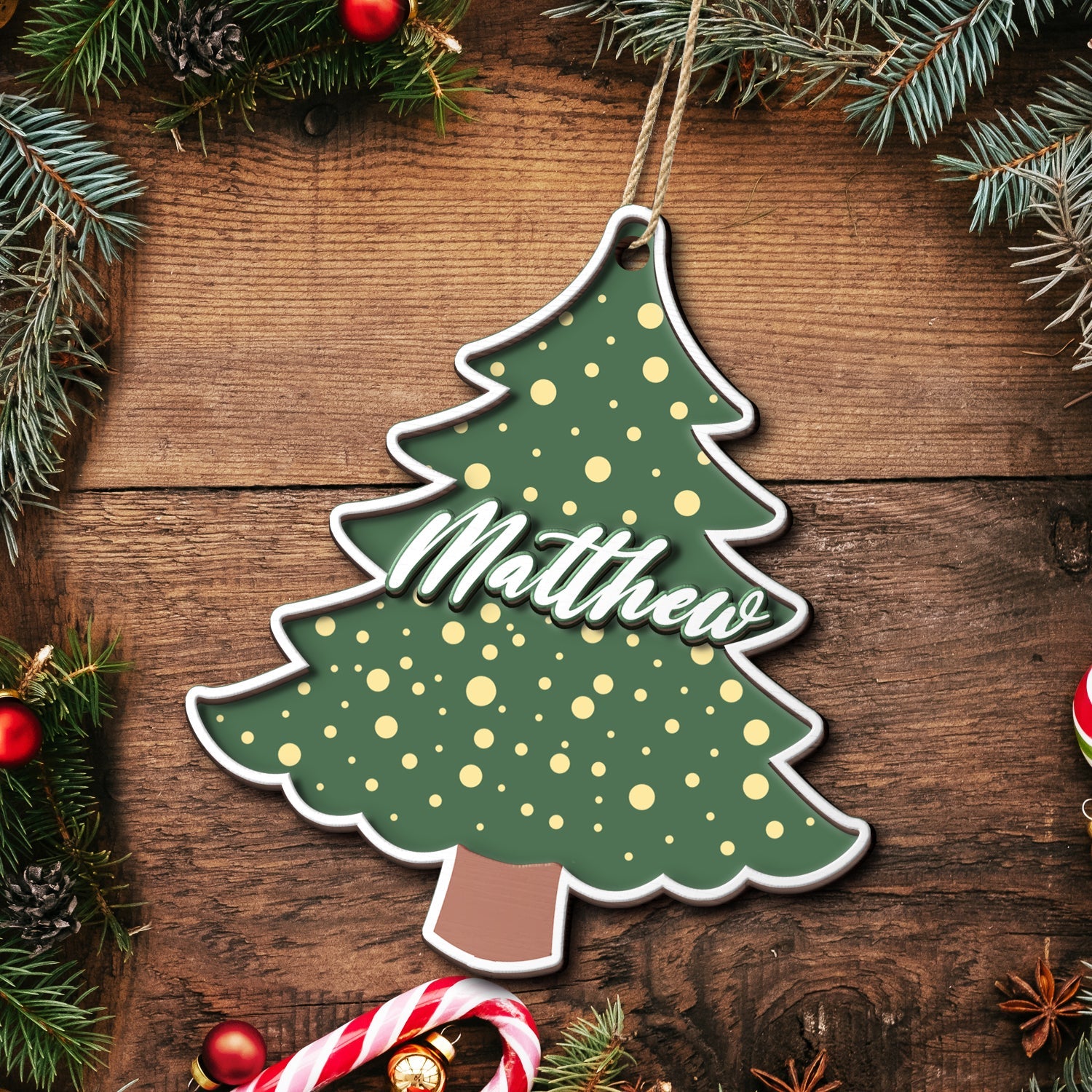 Christmas Tree Family Name - Gift For Family - Personalized 2-Layered Wooden Ornament ORNA1210